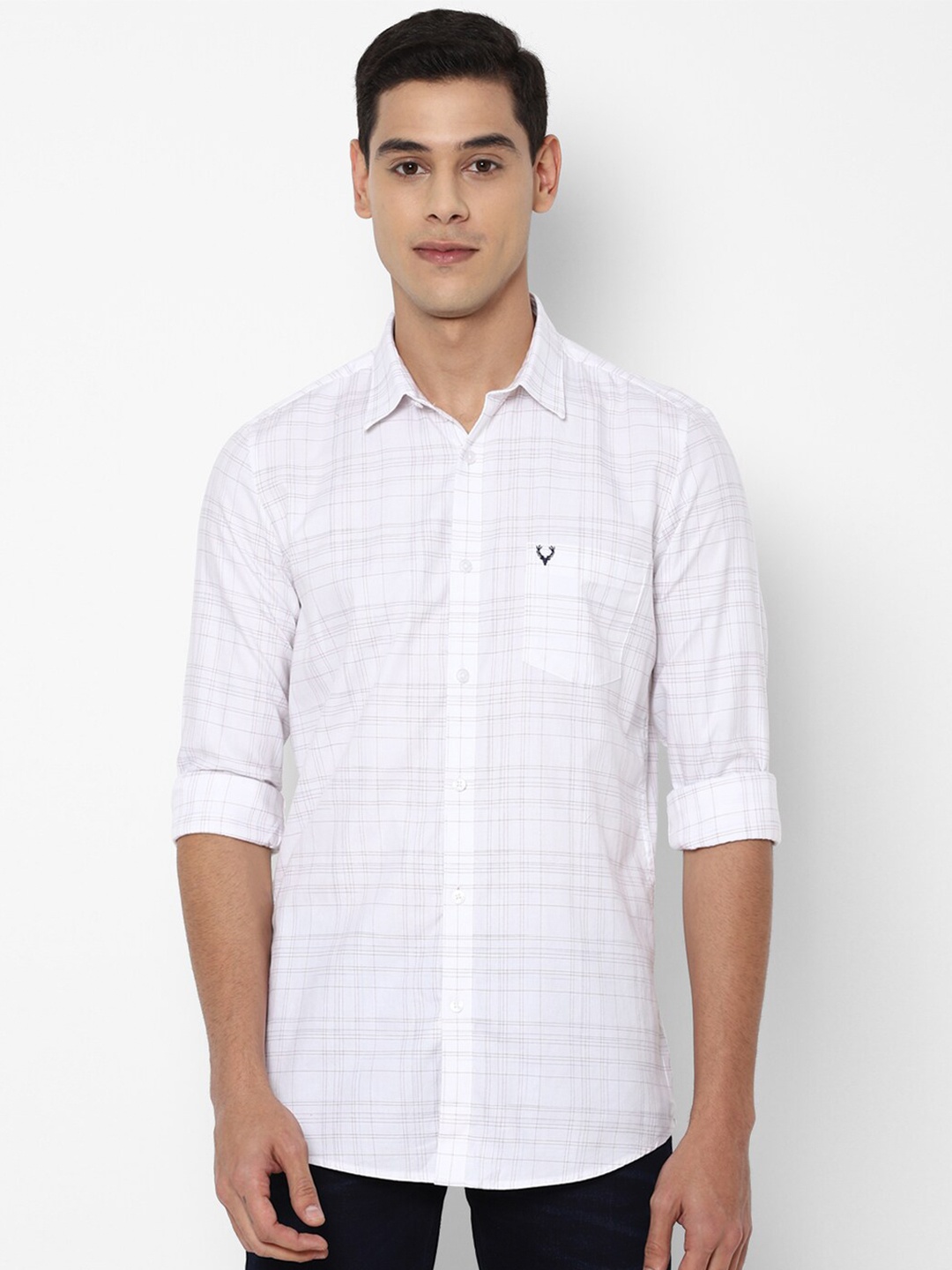 

Allen Solly Men White Slim Fit Checked Cotton Casual Shirt