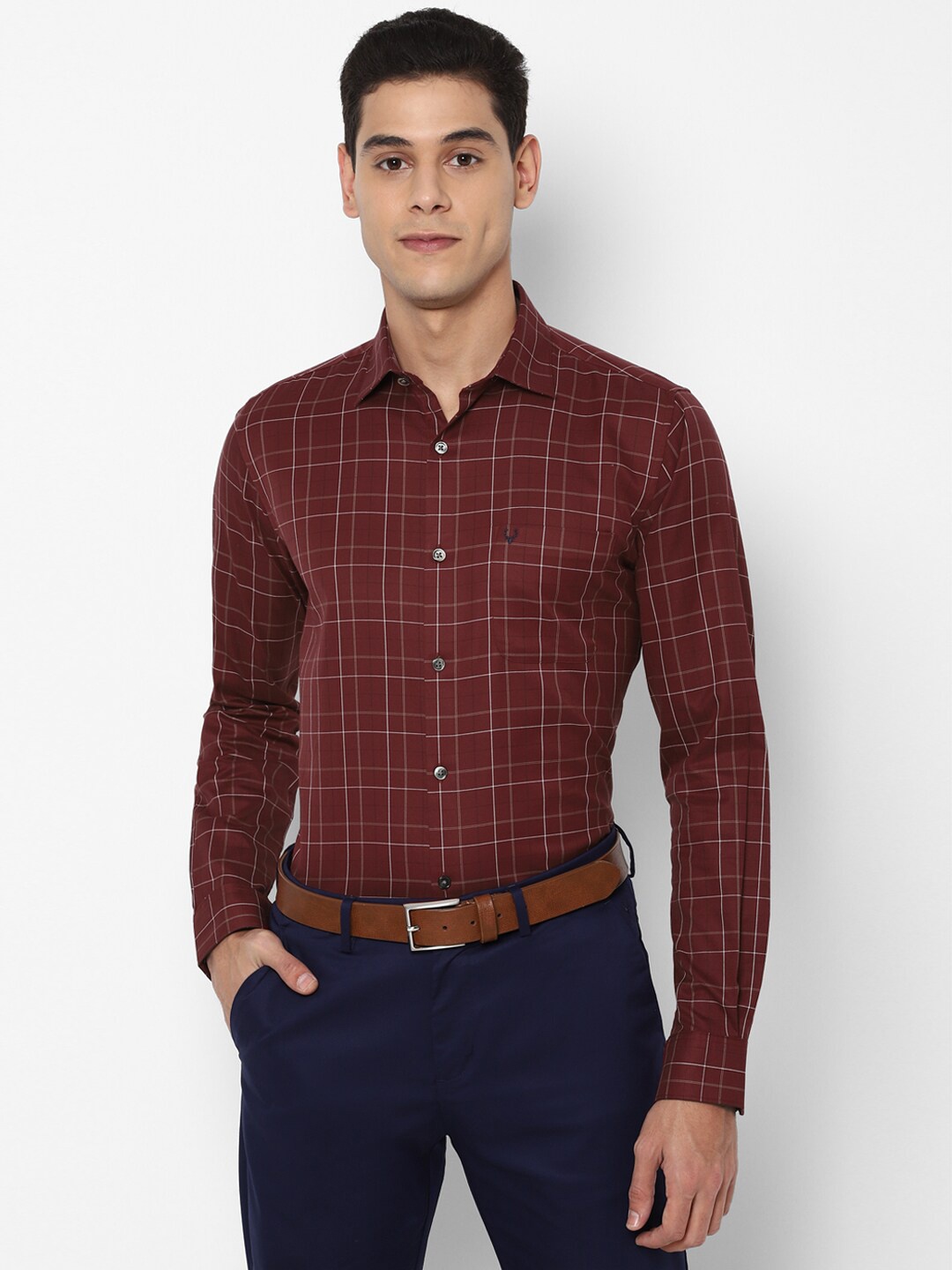 

Allen Solly Men Maroon Slim Fit Checked Cotton Formal Shirt