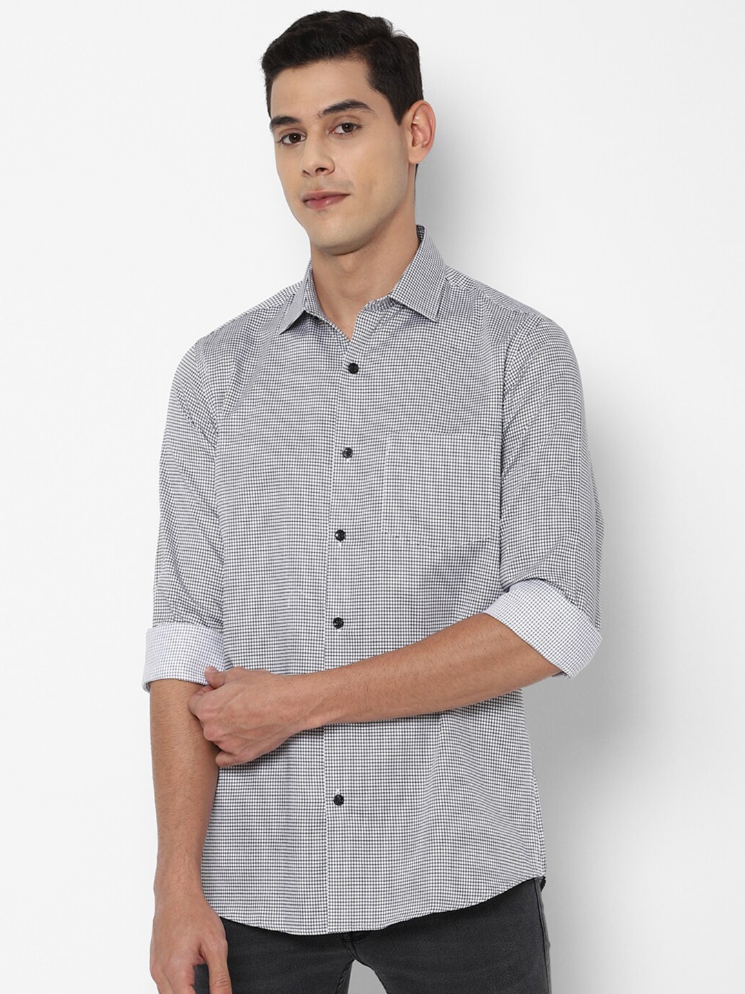 

Allen Solly Men Grey Micro Checked Slim Fit Casual Shirt