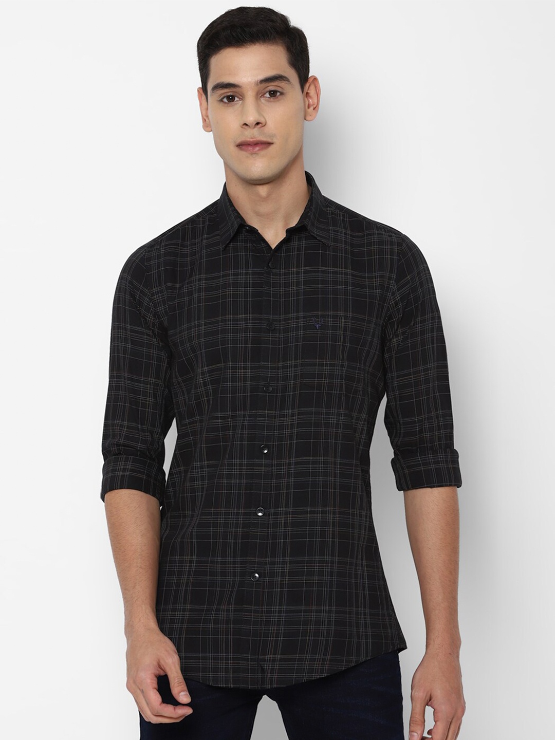 

Allen Solly Men Black Slim Fit Tartan Checks Checked Casual Shirt