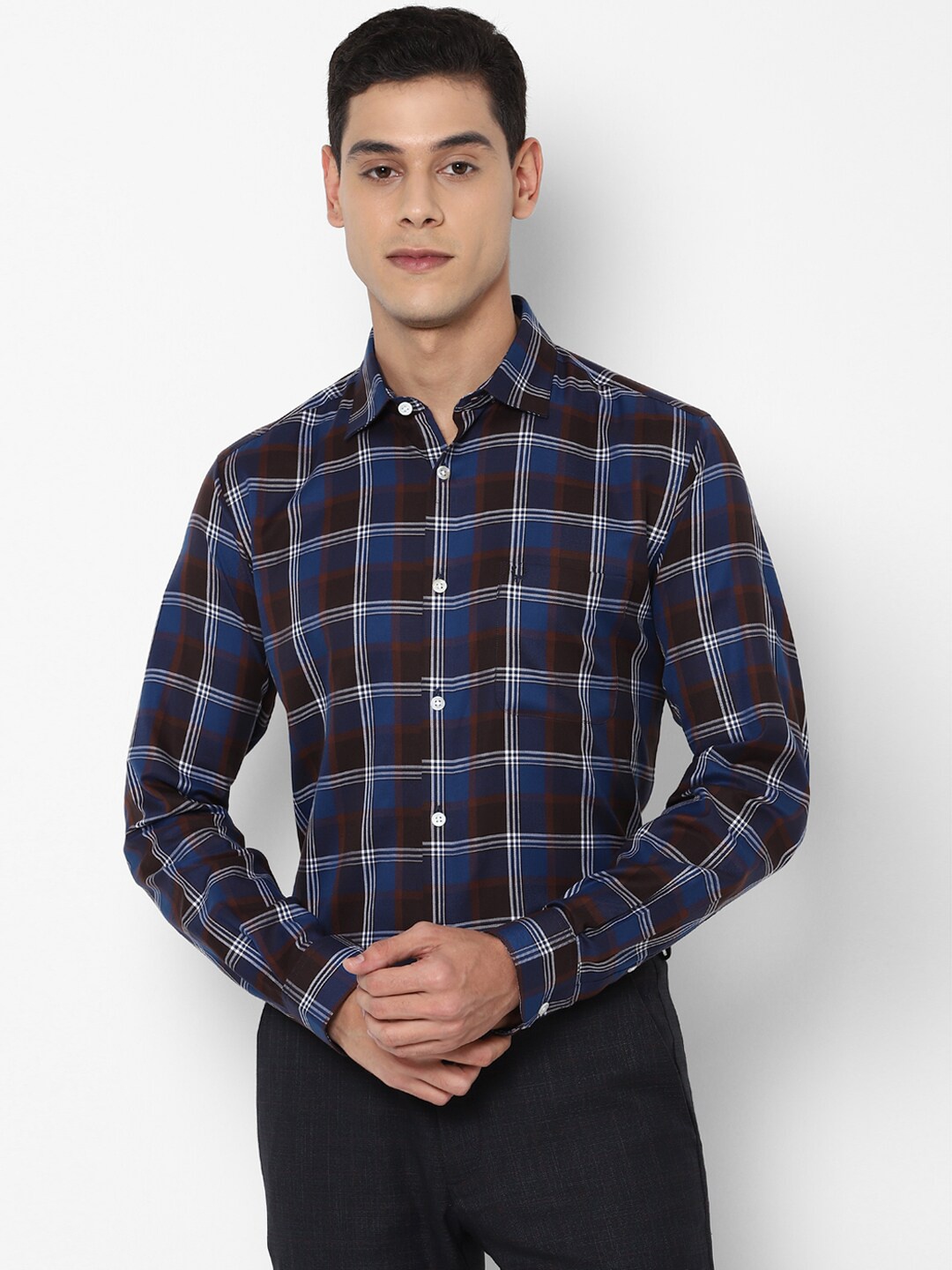 

Allen Solly Men Navy Blue Slim Fit Checked Cotton Casual Shirt