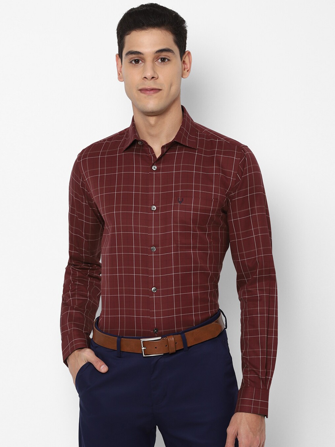 

Allen Solly Men Maroon Slim Fit Checked Formal Shirt