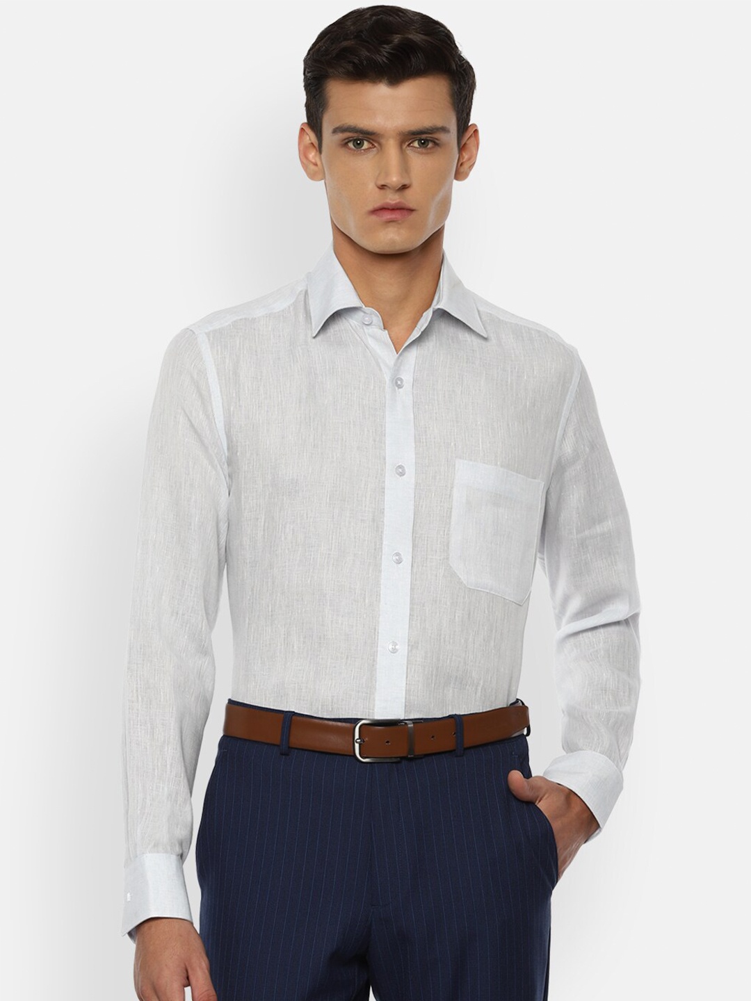 

Louis Philippe Men Grey Linen Formal Shirt