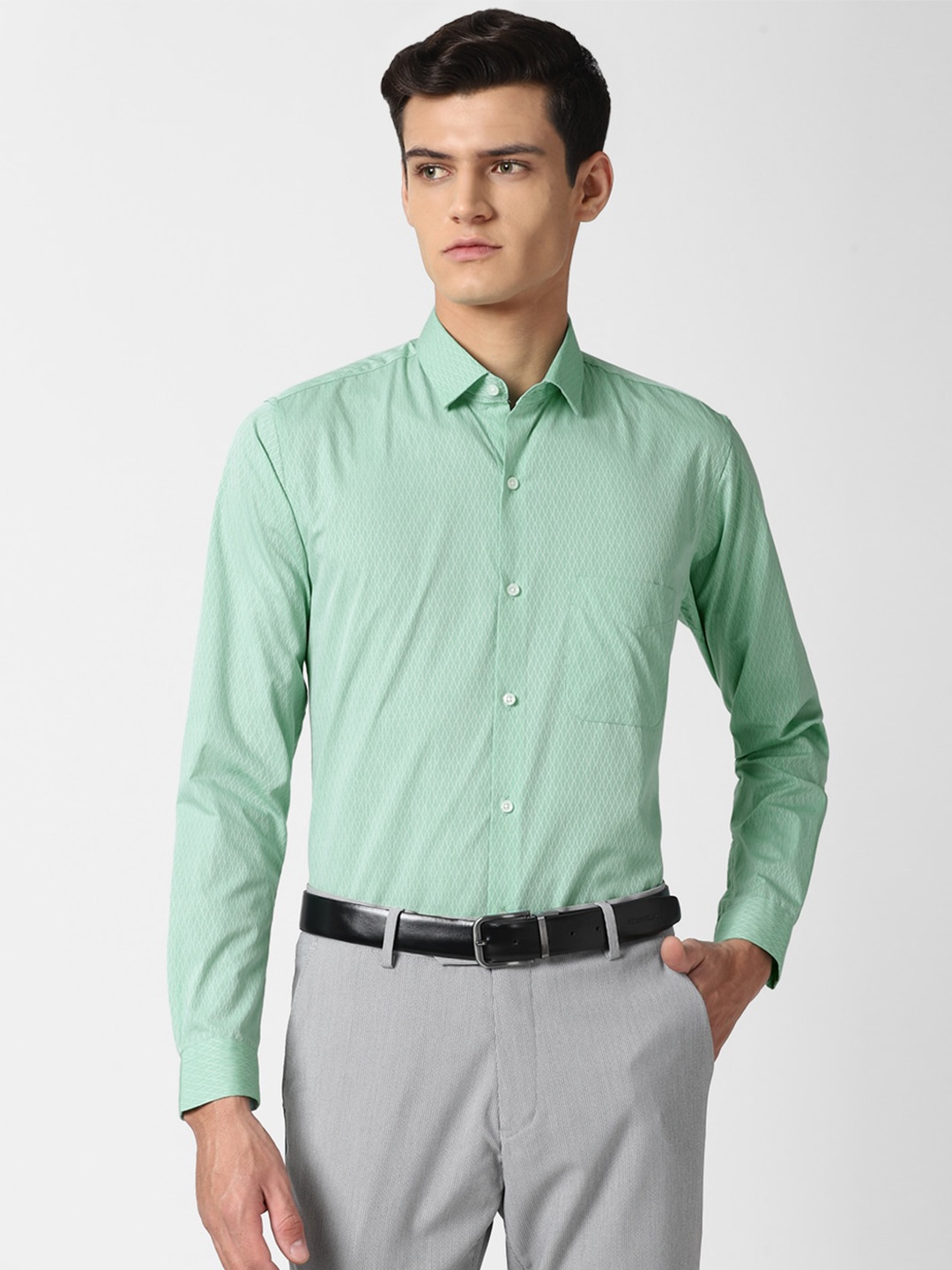 

Peter England Men Green Slim Fit Printed Formal Shirt