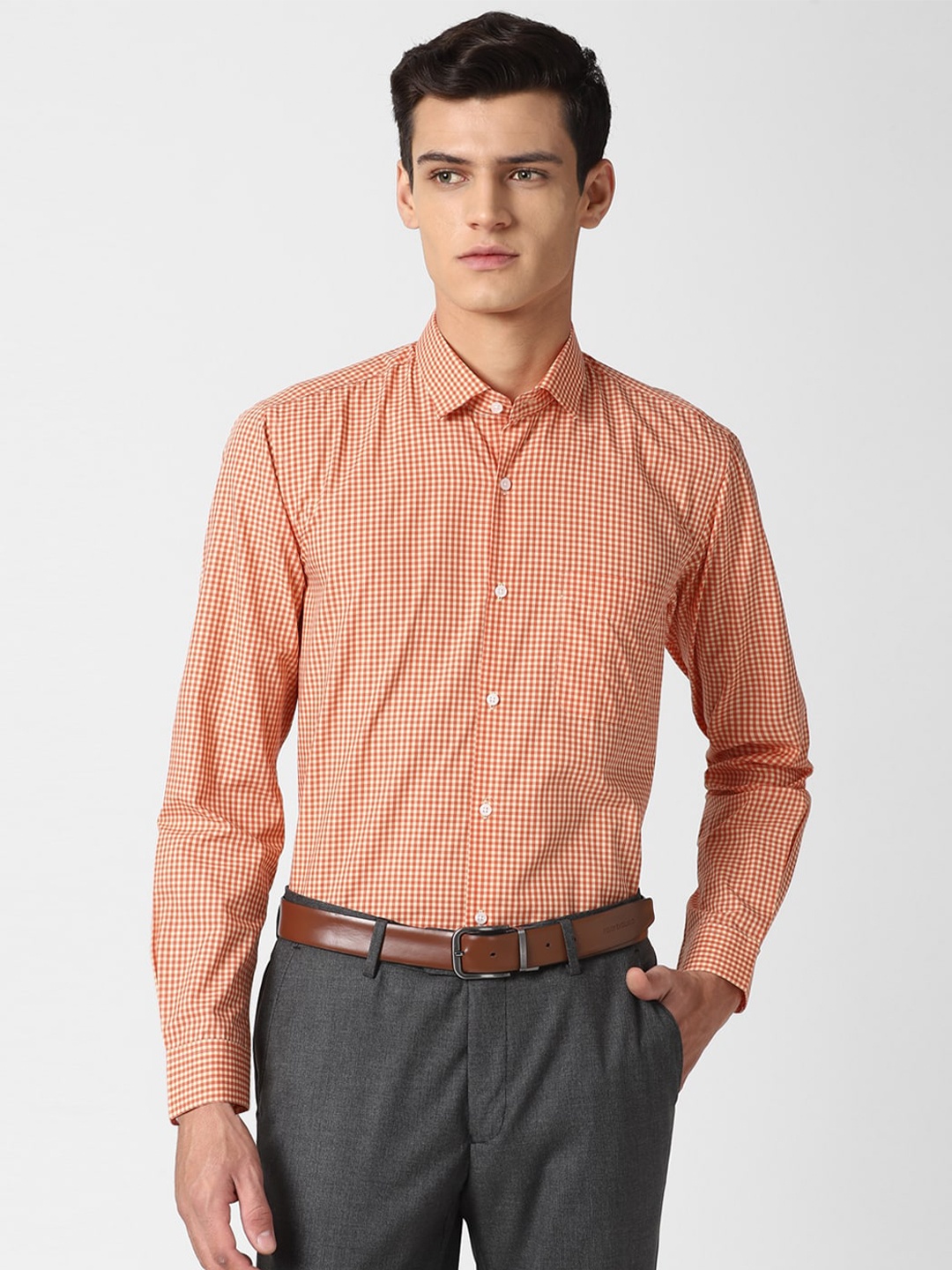 

Peter England Men Orange Checked Formal Shirt