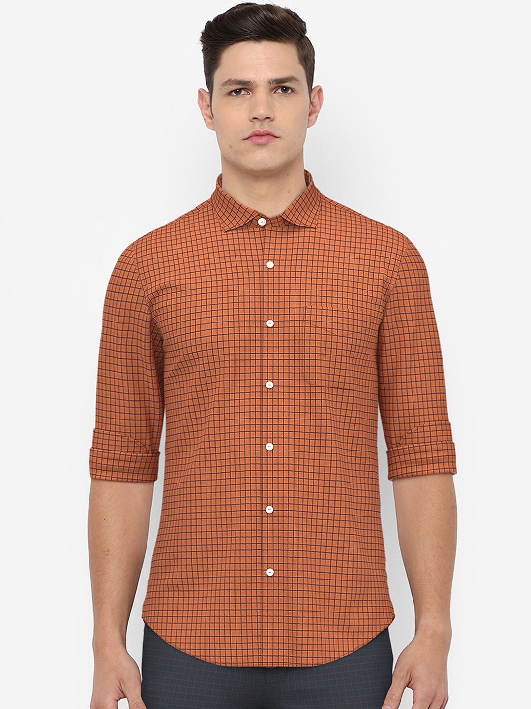 

Peter England Elite Men Peach-Coloured Micro Checked Formal Shirt