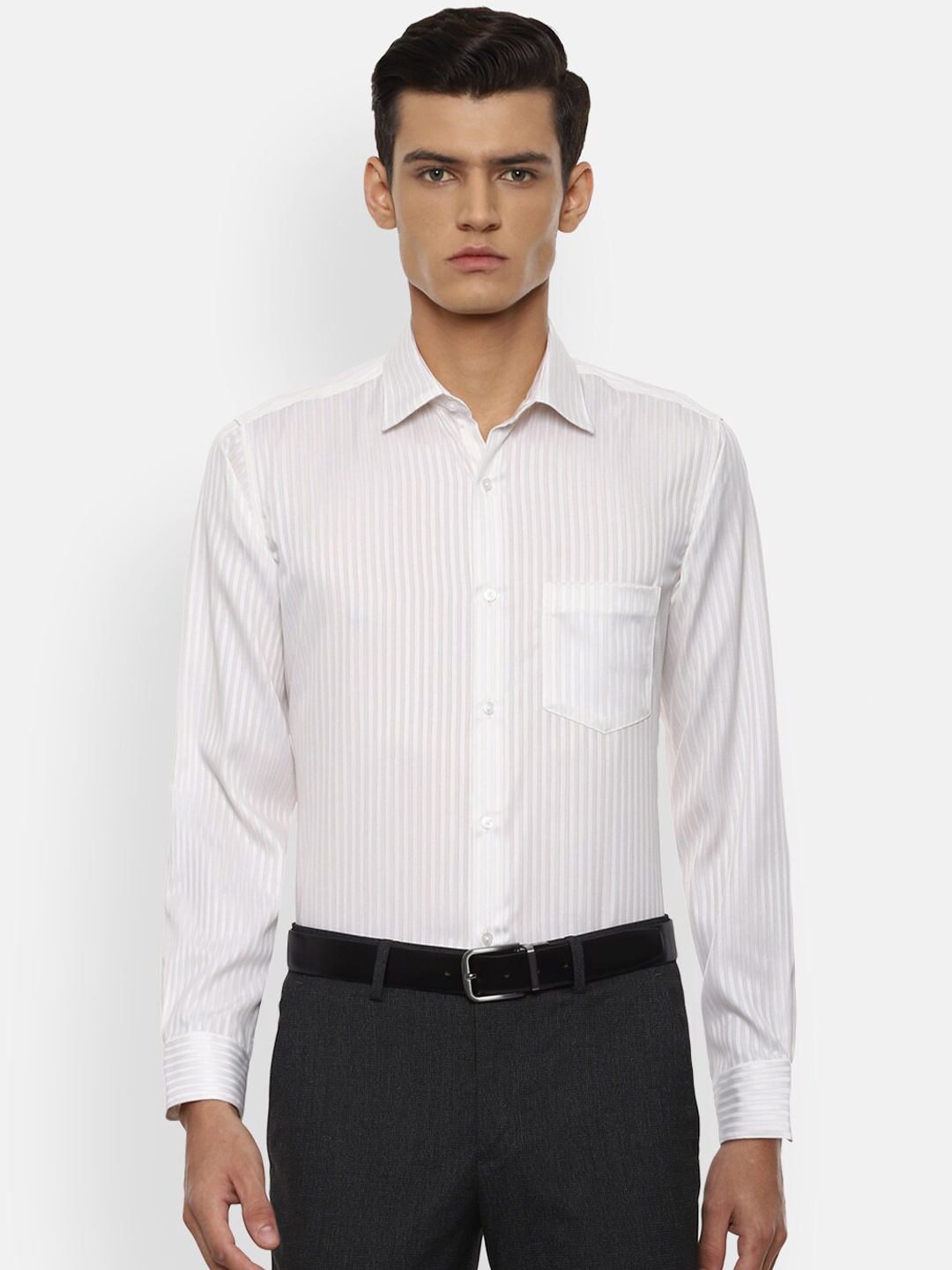 

Van Heusen Men White Striped Pure Cotton Formal Shirt