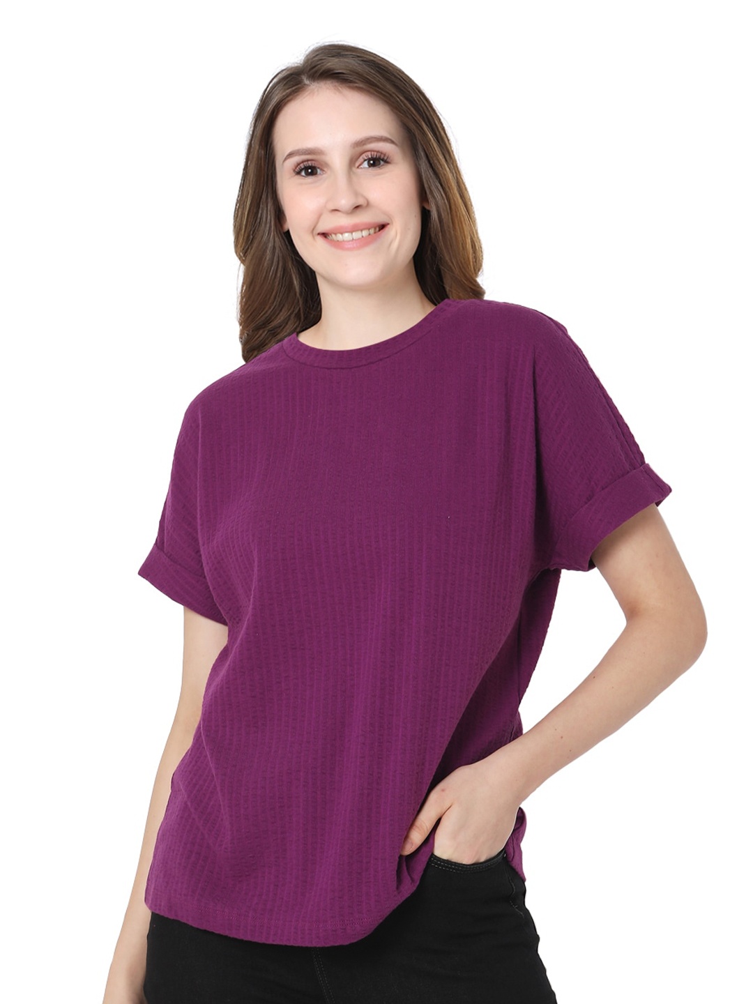 

Vero Moda Women Purple Solid T-shirt