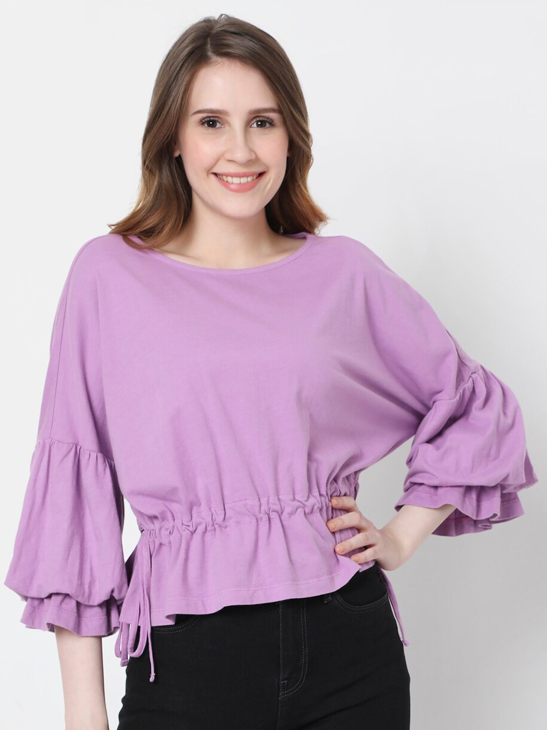 

Vero Moda Women Purple Puff Sleeves T-shirt