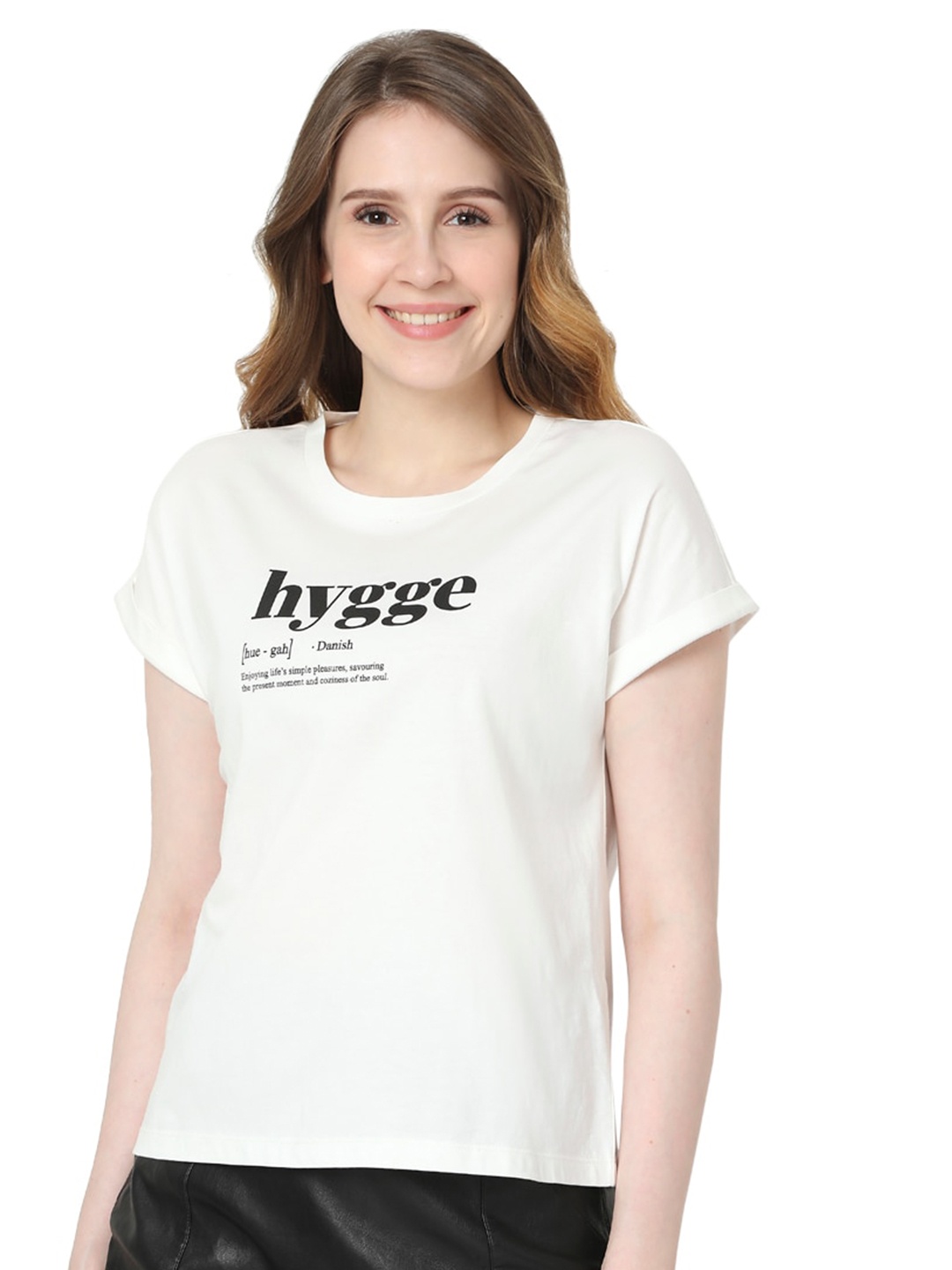 

Vero Moda Women White Typography Extended Sleeves T-shirt