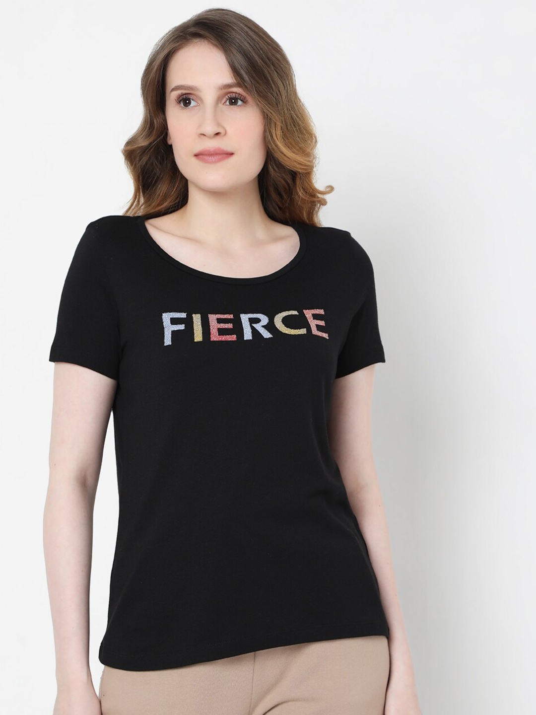 

Vero Moda Women Black Typography Printed T-shirt