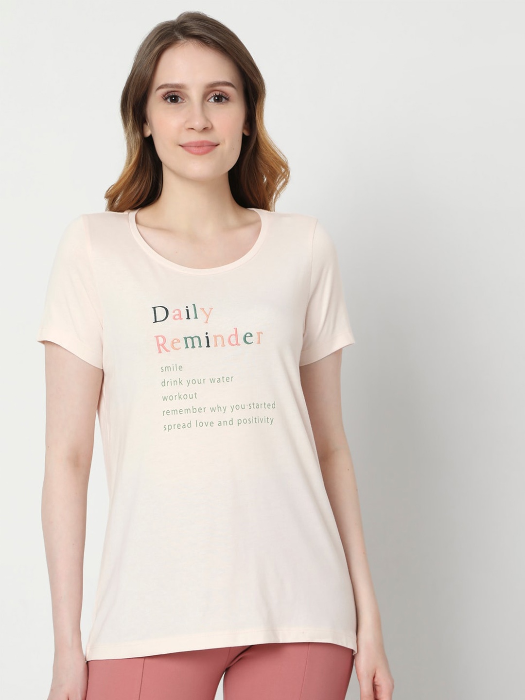 

Vero Moda Women Pink Typography Printed T-shirt