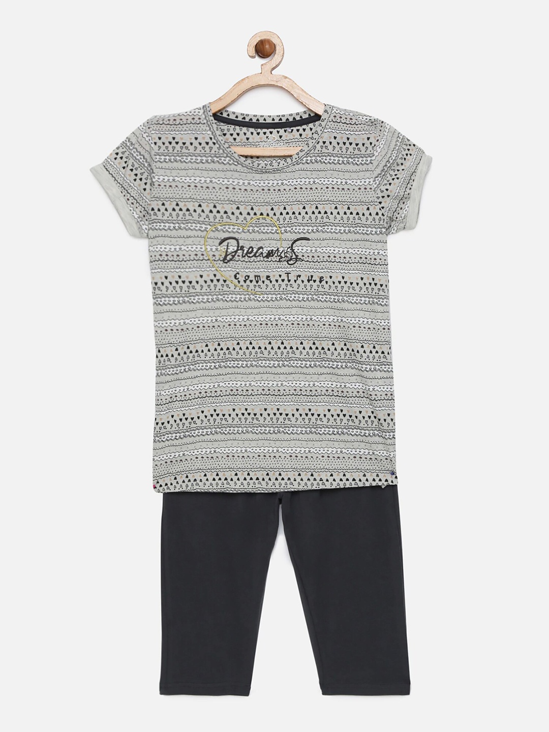 

Sweet Dreams Girls Grey Printed Night Suit