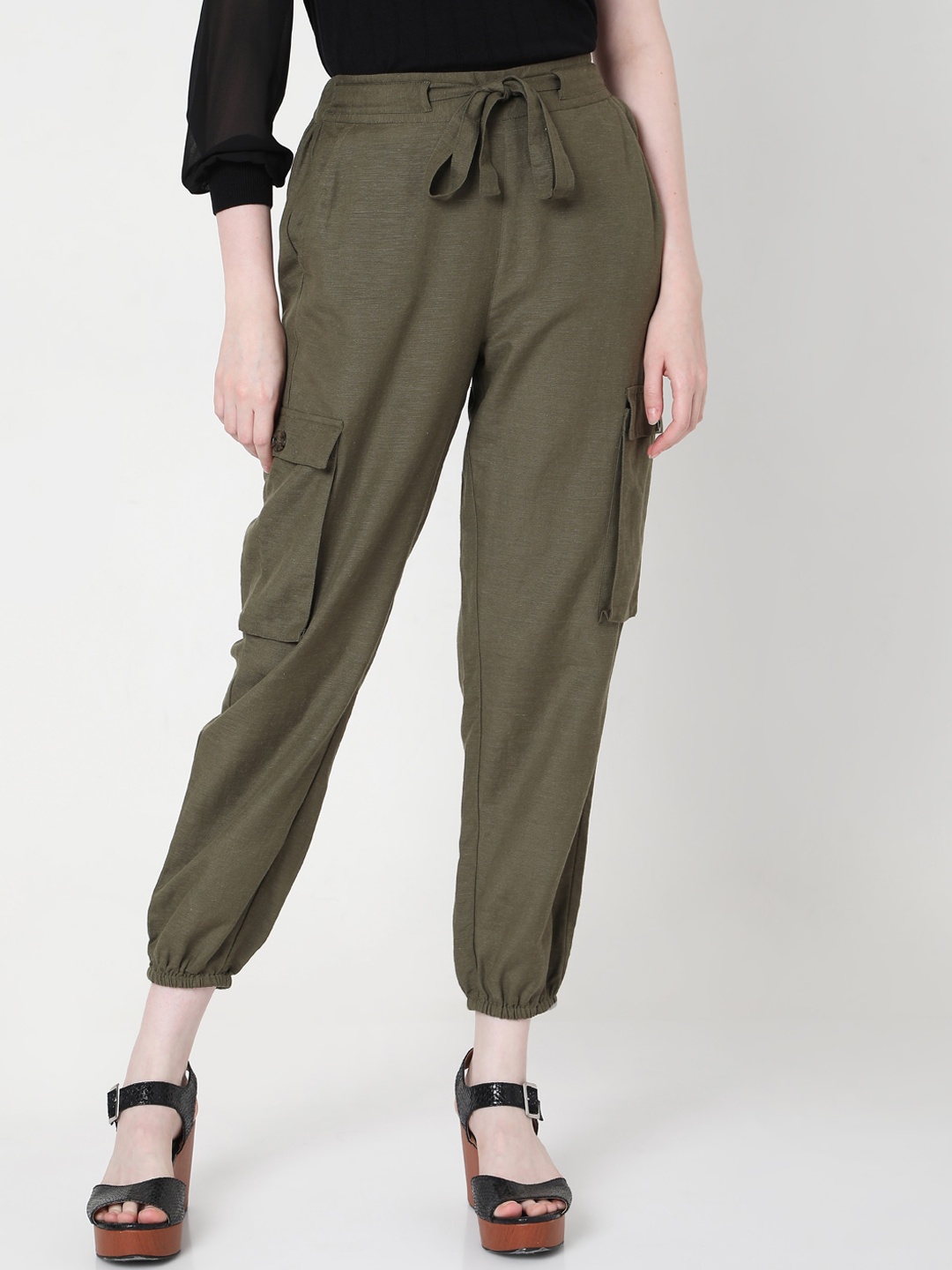 

Vero Moda Women Olive Green Solid Joggers