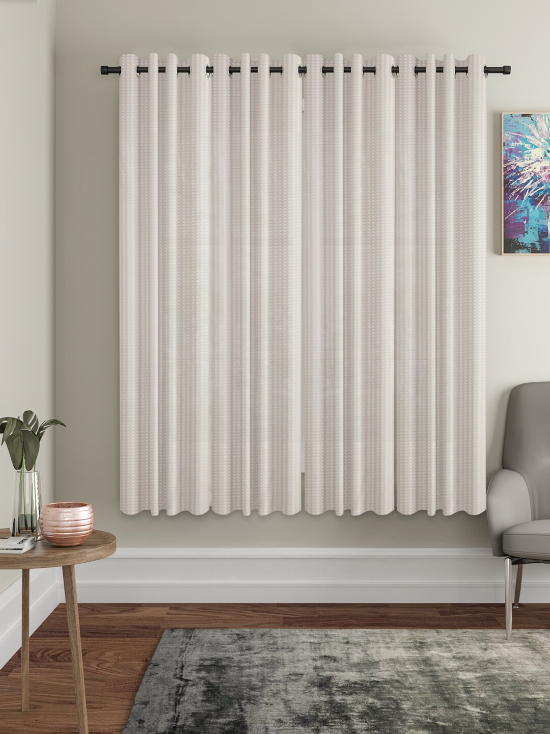 

HOSTA HOMES Cream-Coloured Set of 4 Sheer Window Curtains