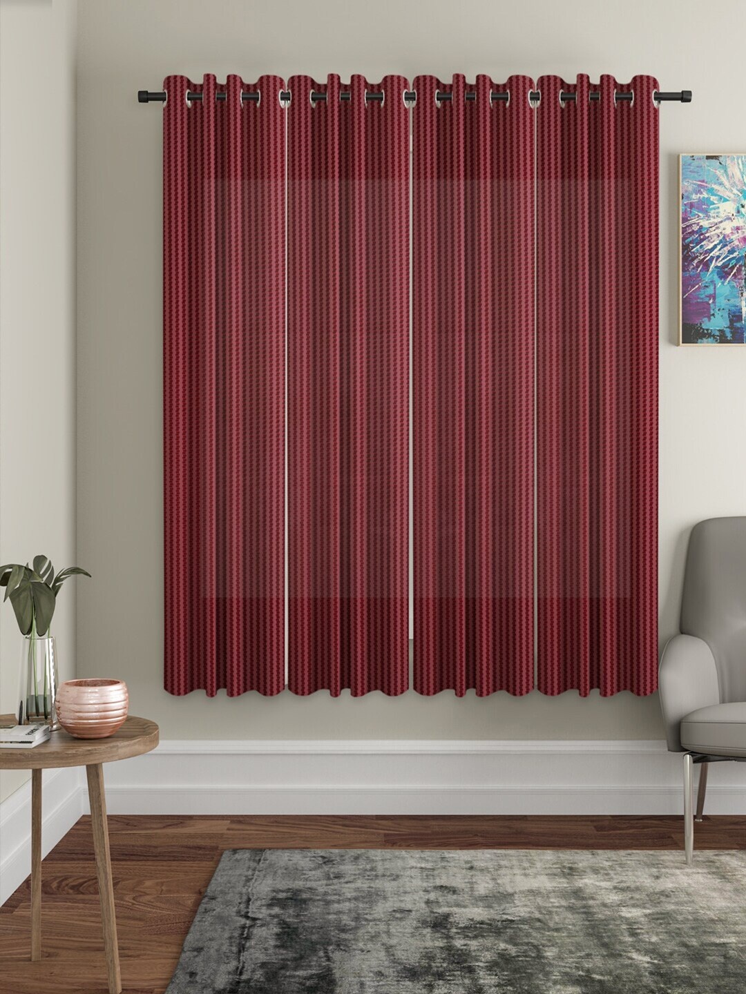 

HOSTA HOMES Set Of 4 Maroon Striped Window Curtain