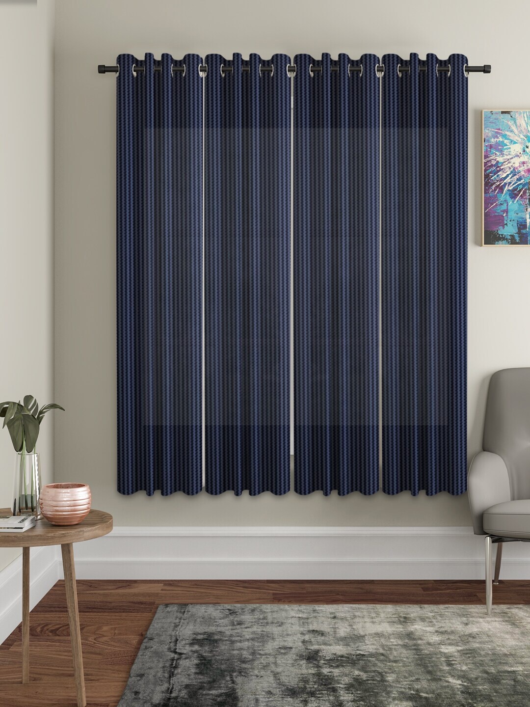 

HOSTA HOMES Navy Blue Set of 4 Striped Window Curtain