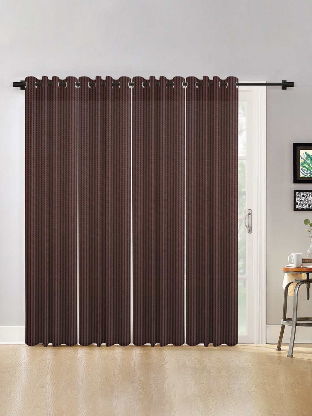 

HOSTA HOMES Brown Set of 4 Striped Long Door Curtain