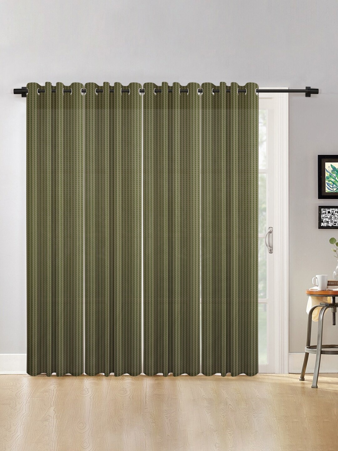 

HOSTA HOMES Green Set of 4 Striped Long Door Curtain