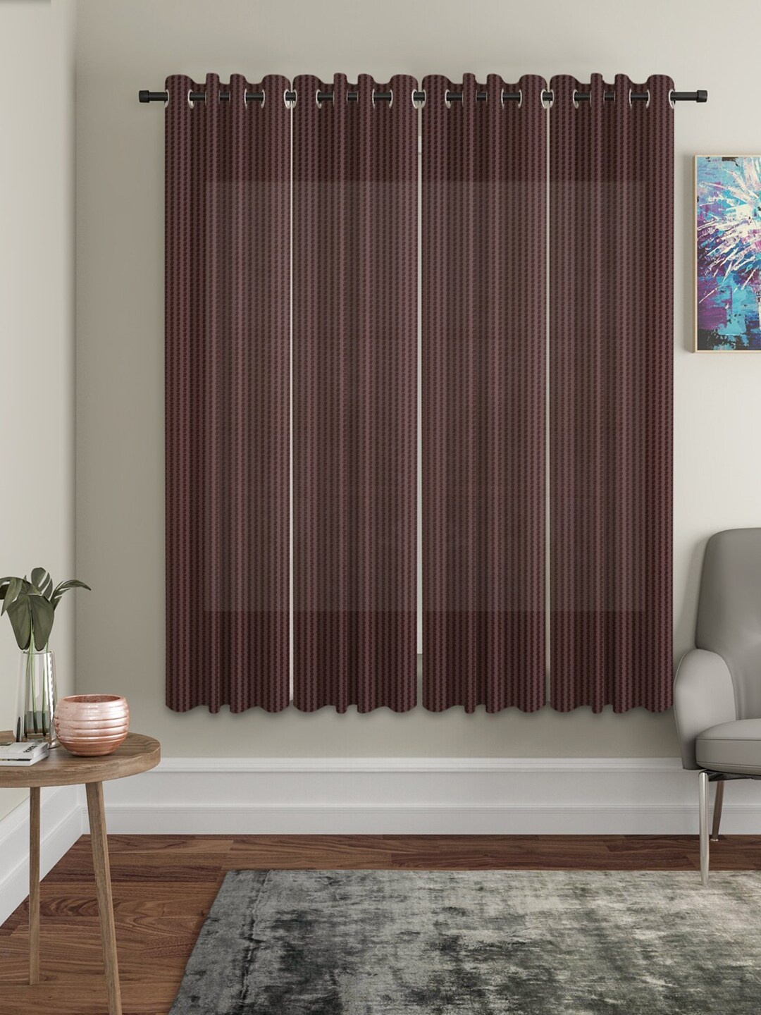 

HOSTA HOMES Set Of 4 Brown Striped Window Curtain