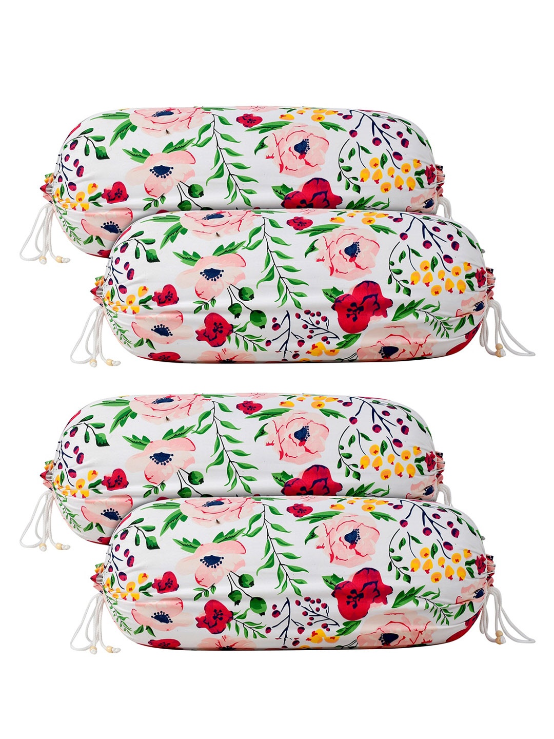 

Kuber Industries White & Pink Set Of 4 Floral Printed Bolster Covers