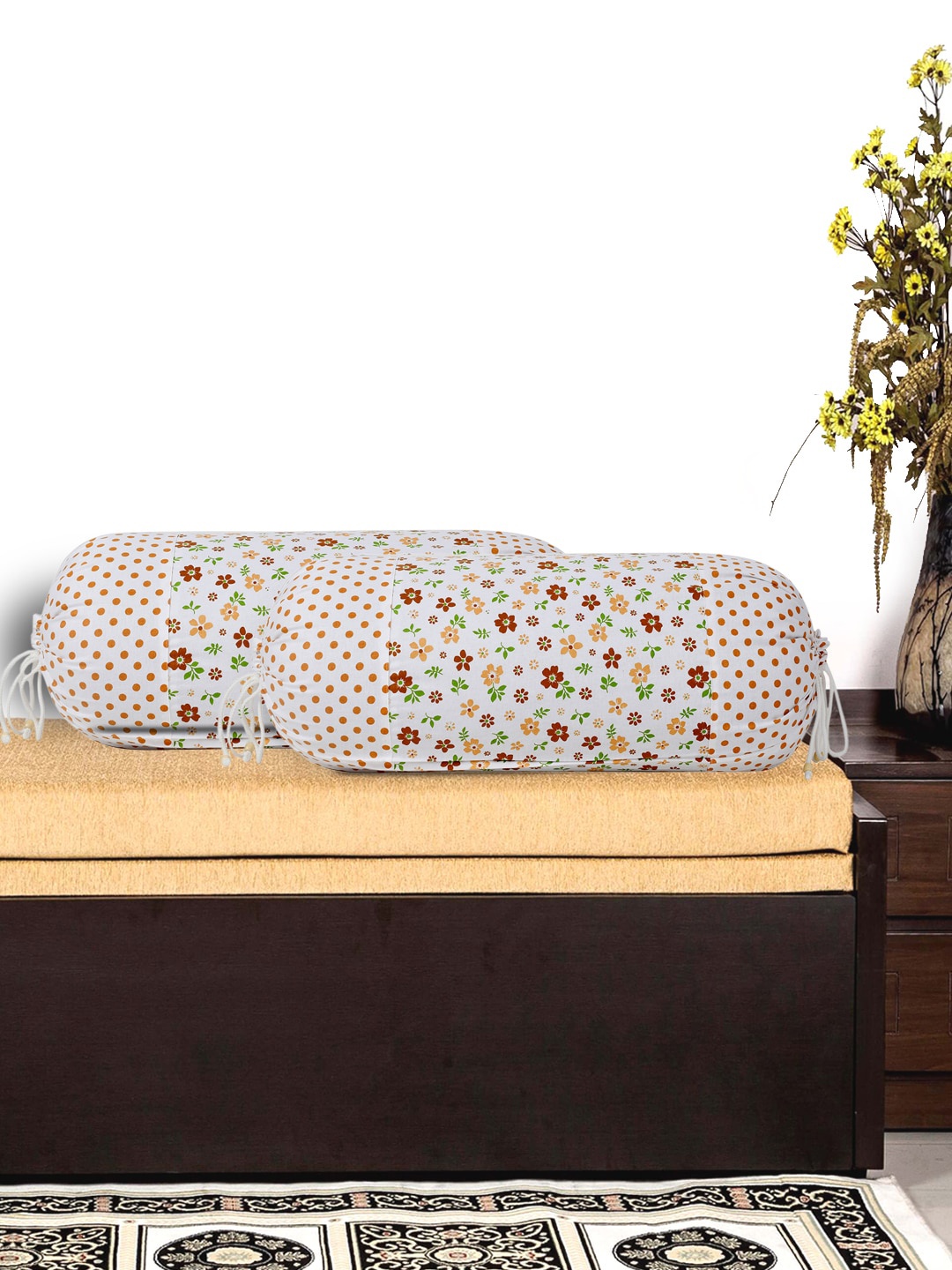 

Kuber Industries Brown & White Set of 2 Printed Cotton Bolster Covers