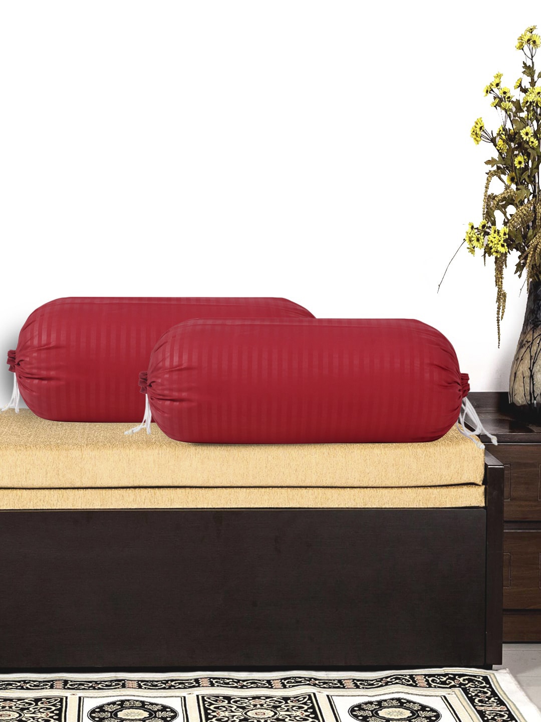 

Kuber Industries Maroon Set of 2 Cotton Bolster Cover