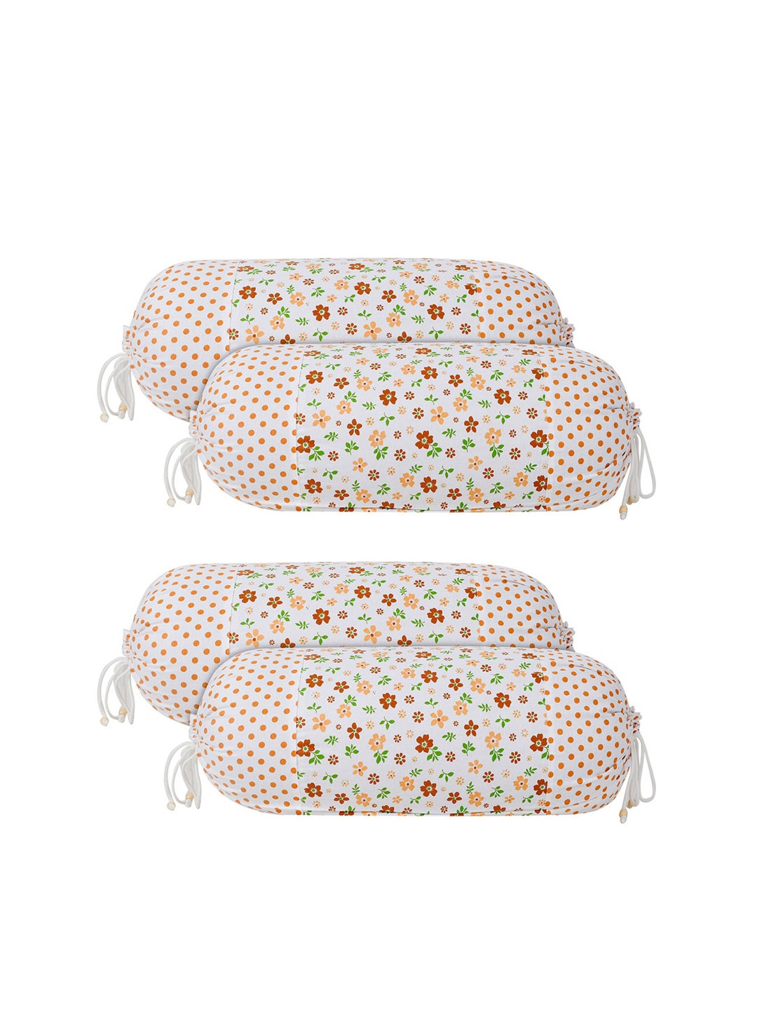 

Kuber Industries Set of 4 White & Brown Floral Printed Cotton Bolster Covers