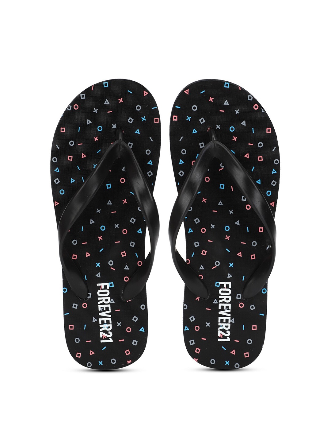 

FOREVER 21 Men Black & Blue Printed Rubber Thong Flip-Flops