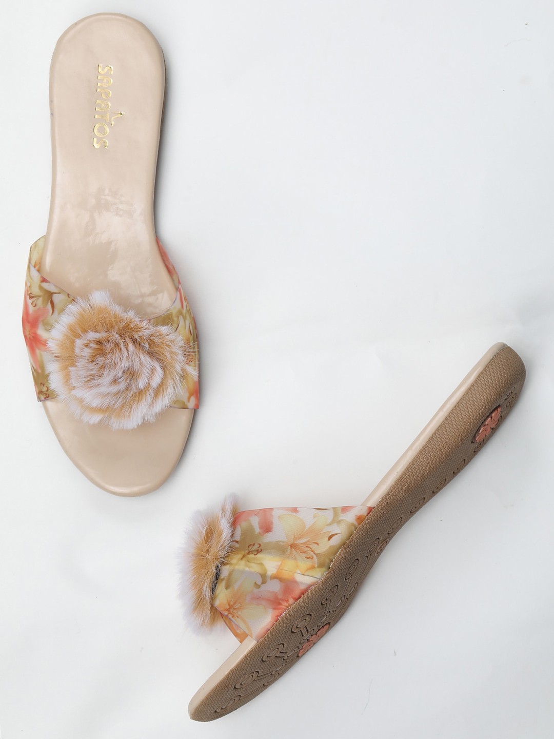 

SAPATOS Women Beige Embellished Open Toe Flats with Bows