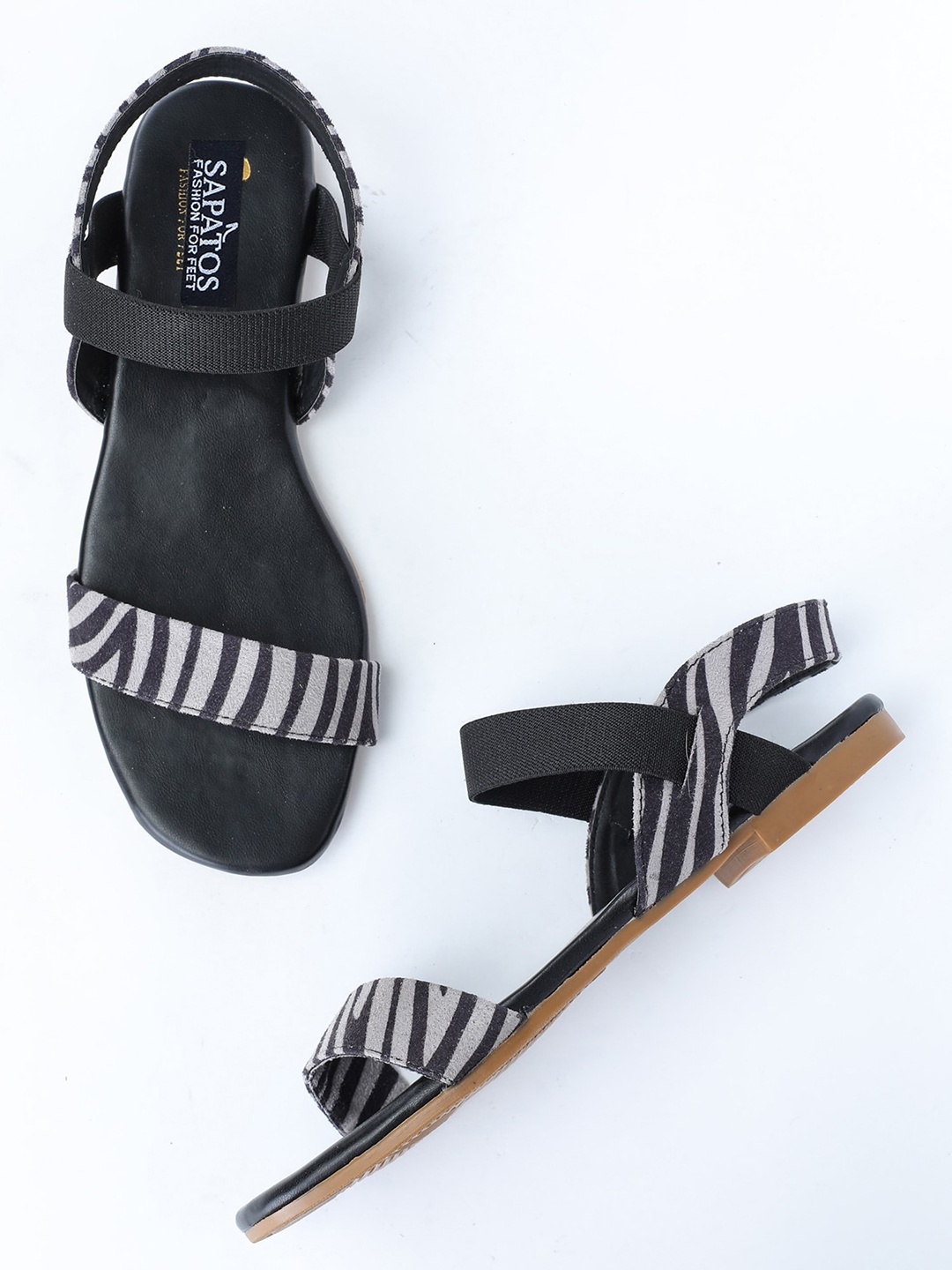 

SAPATOS Women Grey Printed Open Toe Flats with Bows