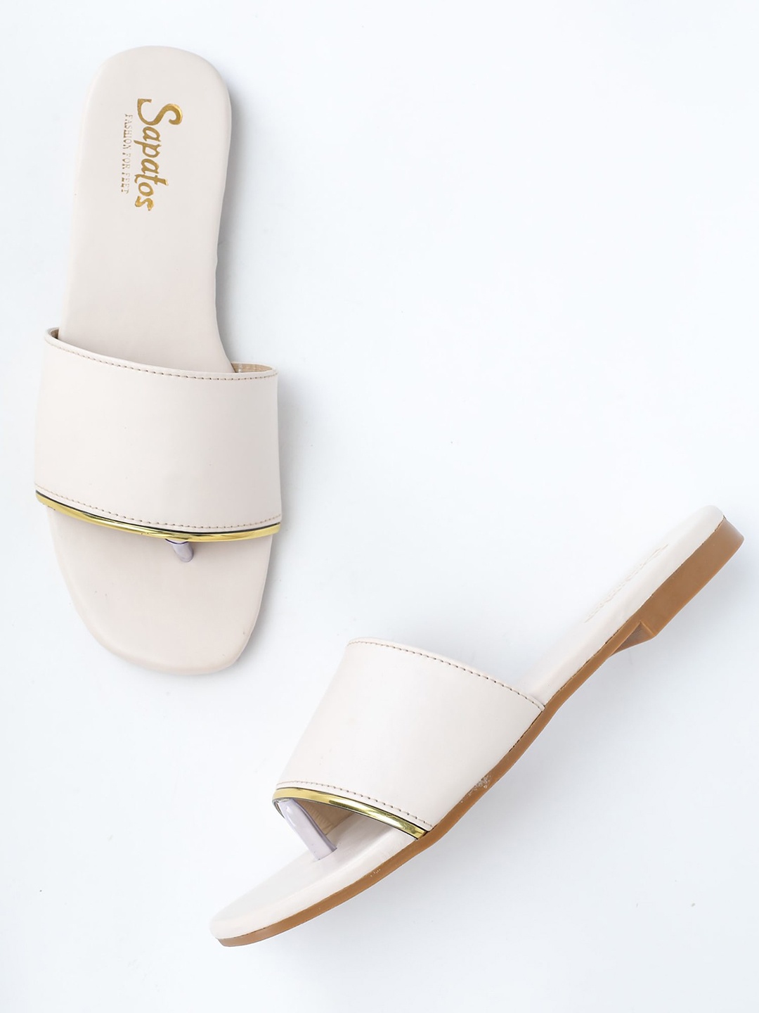 

SAPATOS Women Cream-Coloured Colourblocked Open Toe Flats