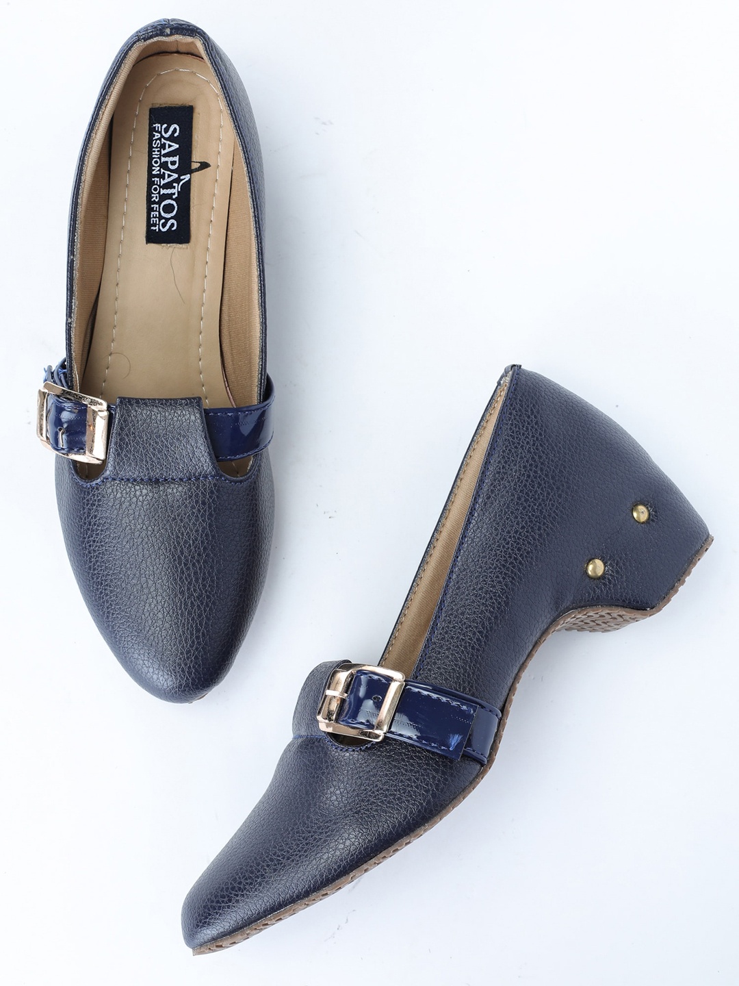 

SAPATOS Women Navy Blue Ballerinas with Buckles Flats