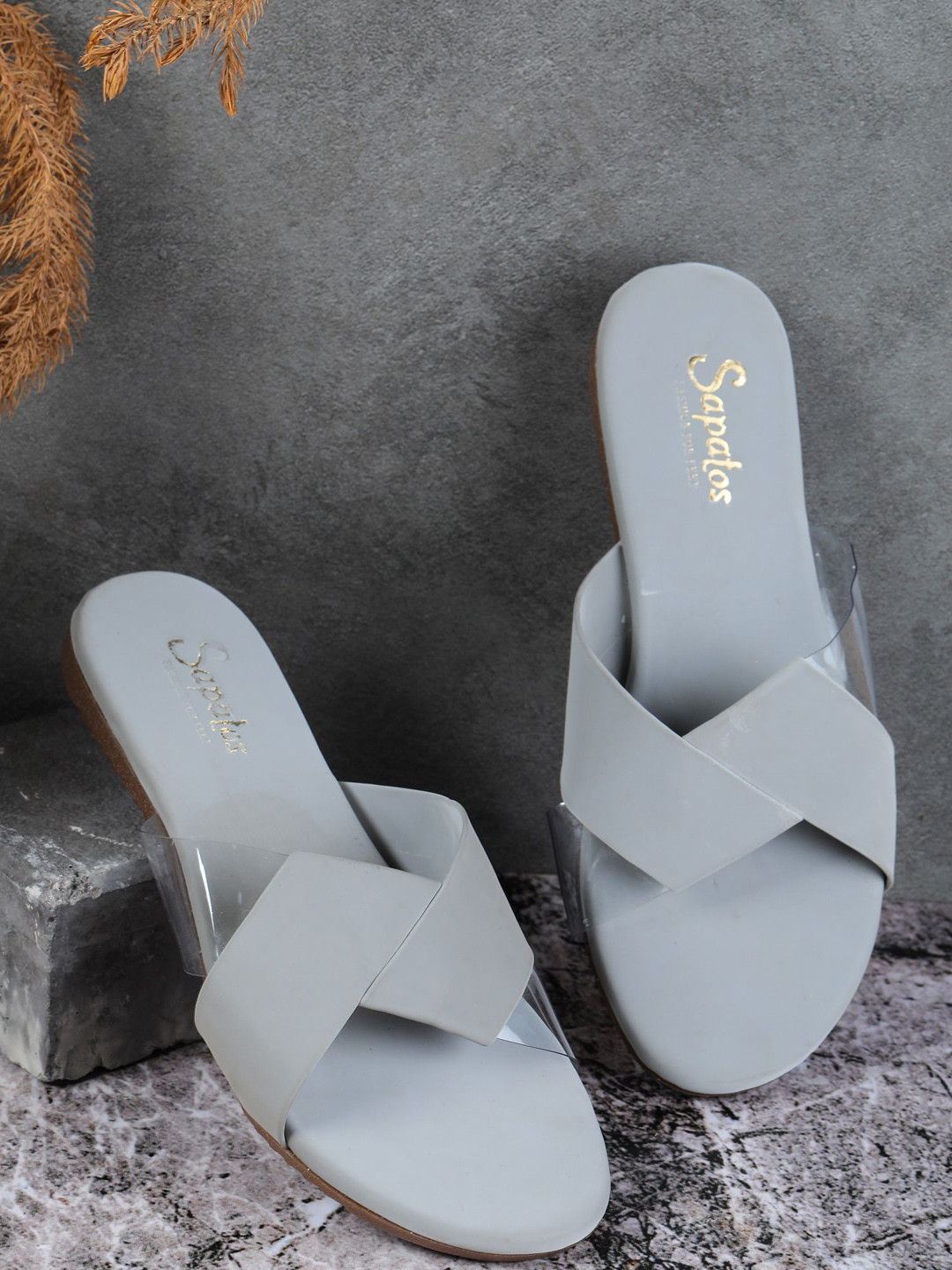 

SAPATOS Women Grey Open Toe Flats with Bows