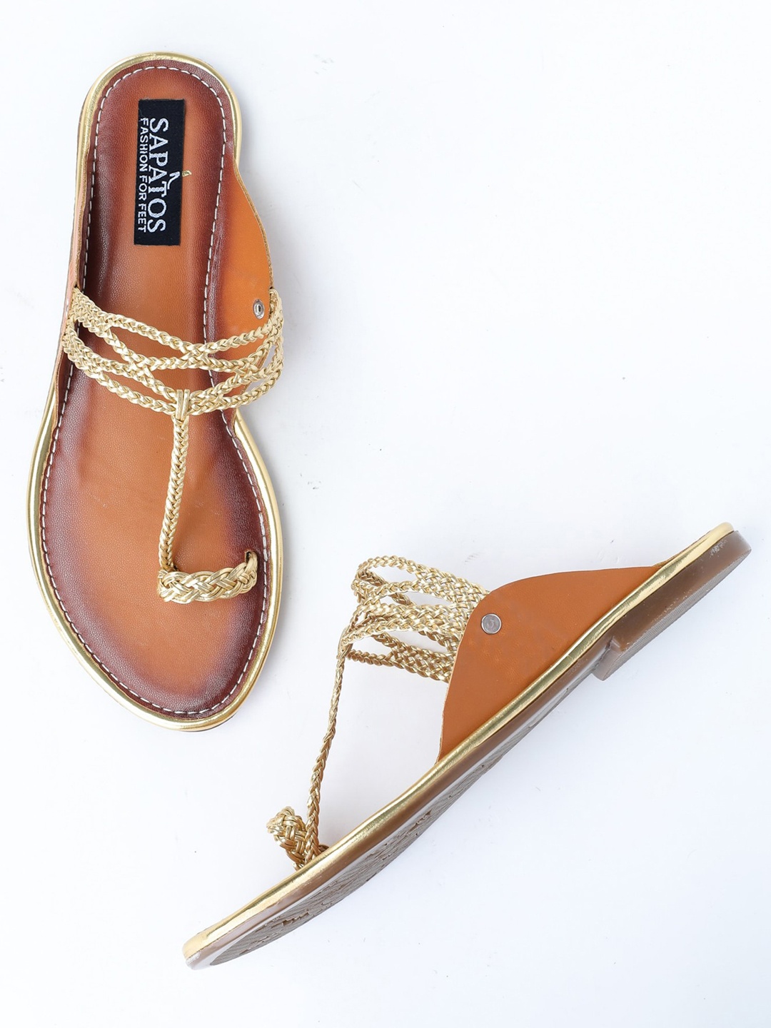 

SAPATOS Women Gold-Toned Embellished One Toe Flats