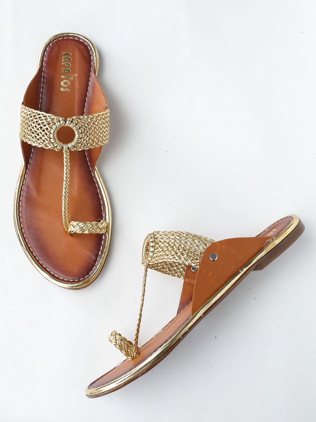 

SAPATOS Women Gold-Toned One Toe Flats with Bows