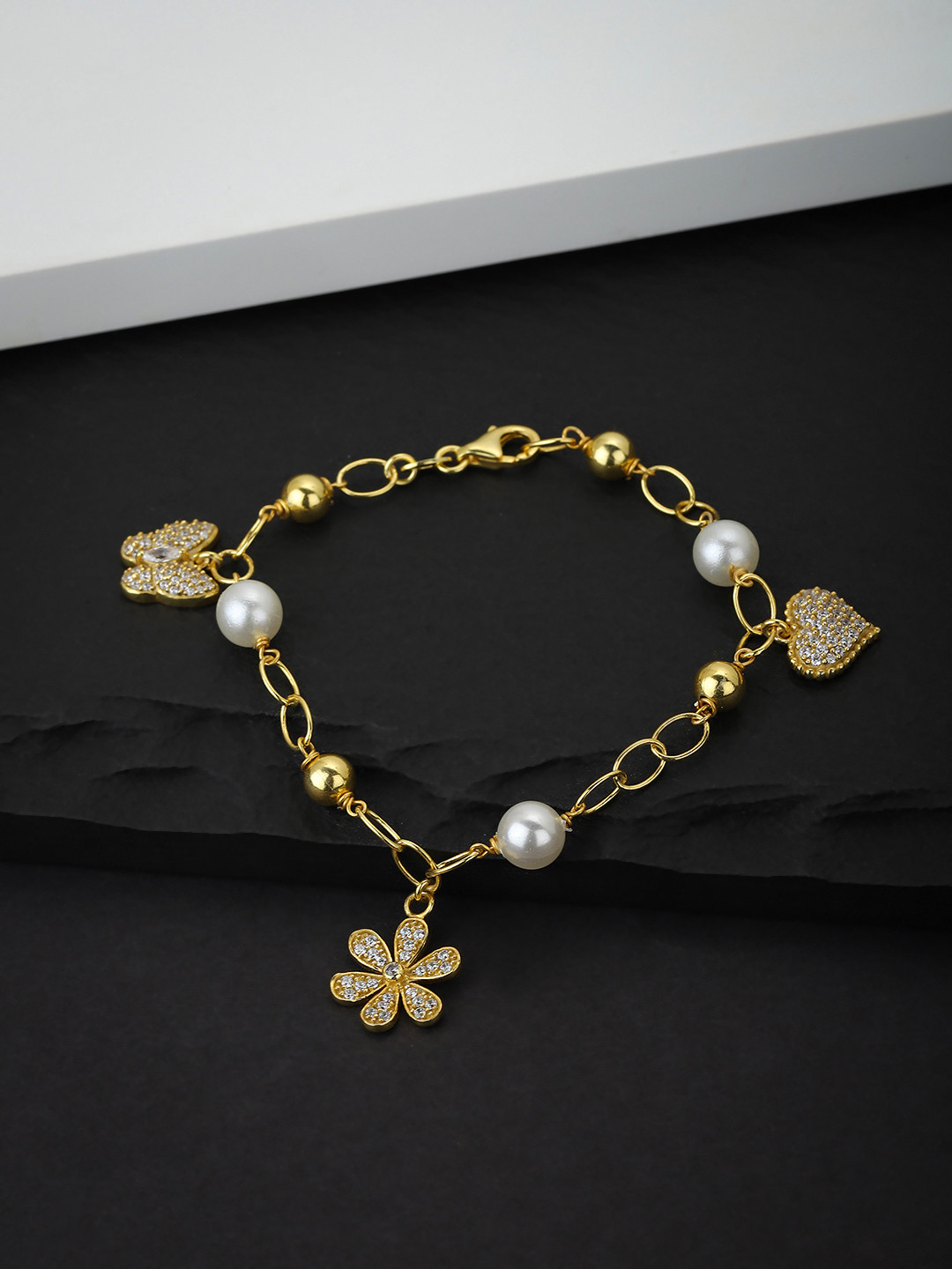 

Carlton London Women Gold-Toned & White Brass Cubic Zirconia Charm Bracelet