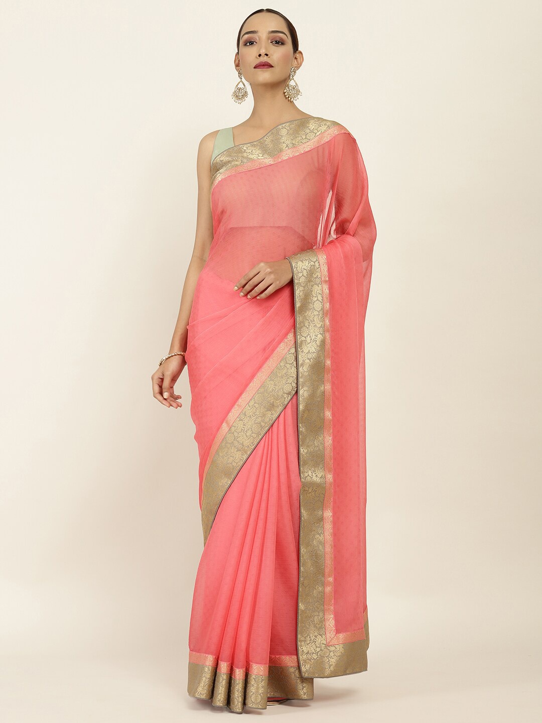 

Soch Coral Solid Chiffon Saree