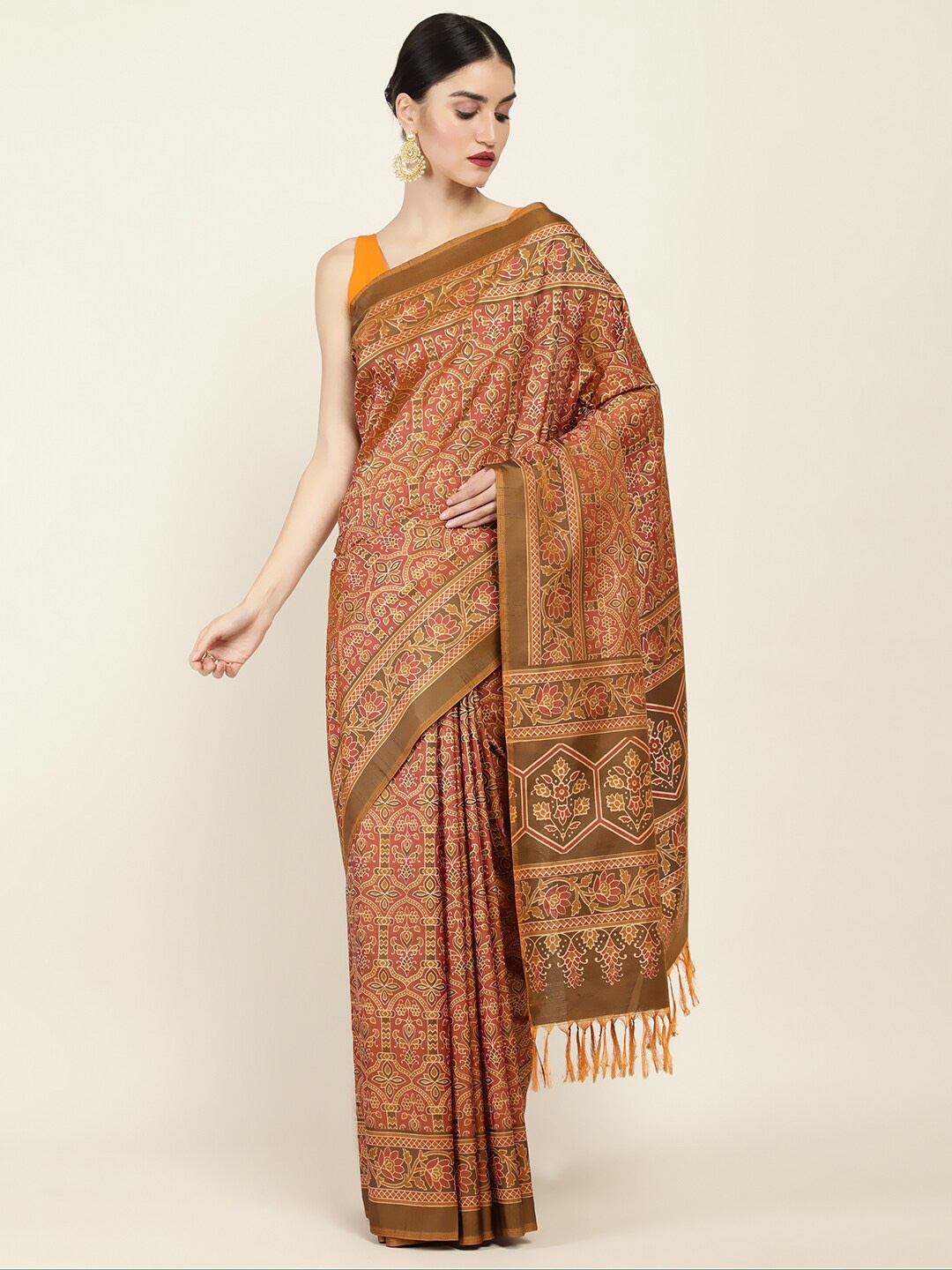 

Soch Rust & Brown Ethnic Motifs Printed Art Silk Saree