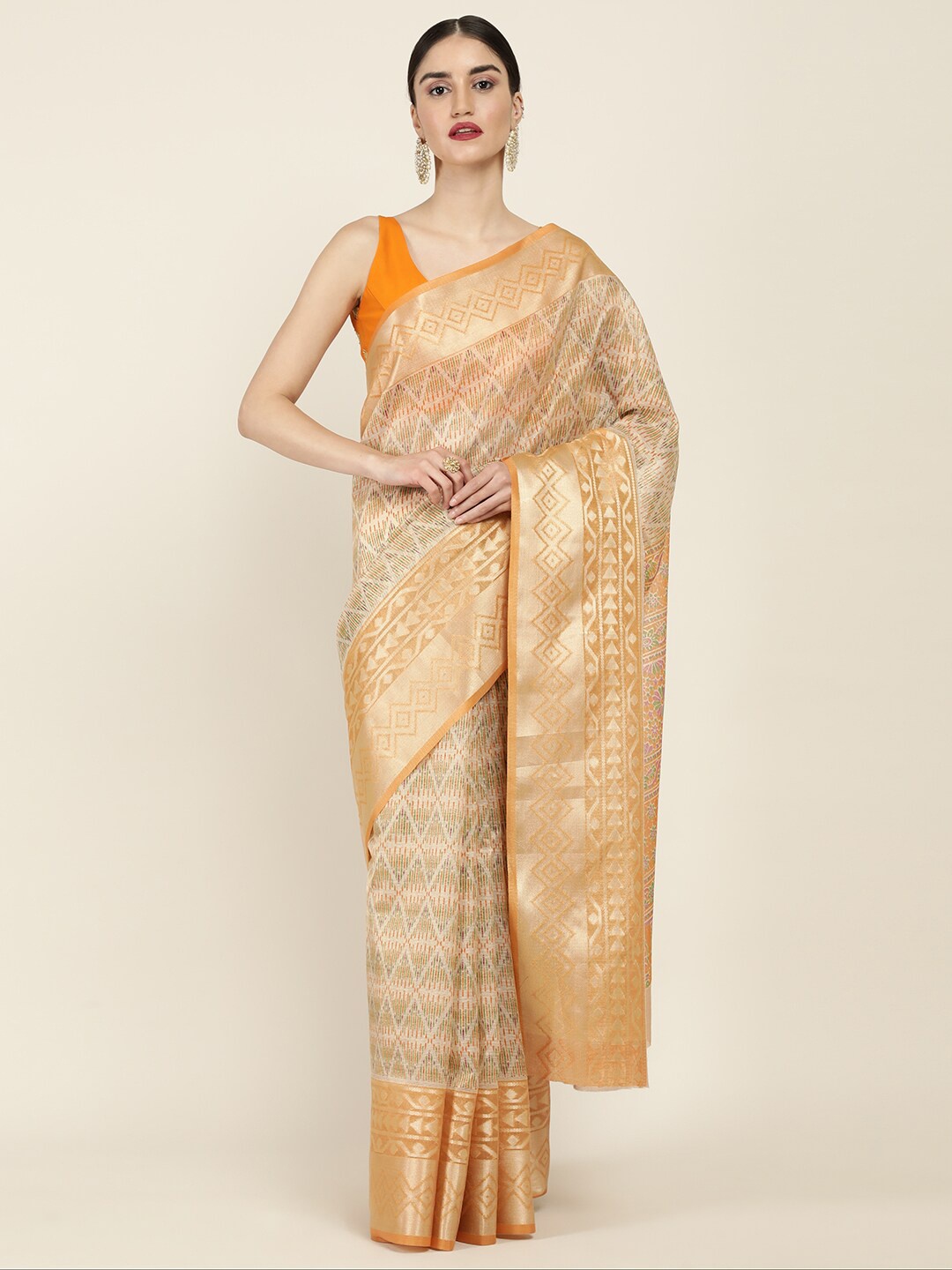 

Soch Mustard & Grey Ethnic Motifs Zari Silk Blend Saree