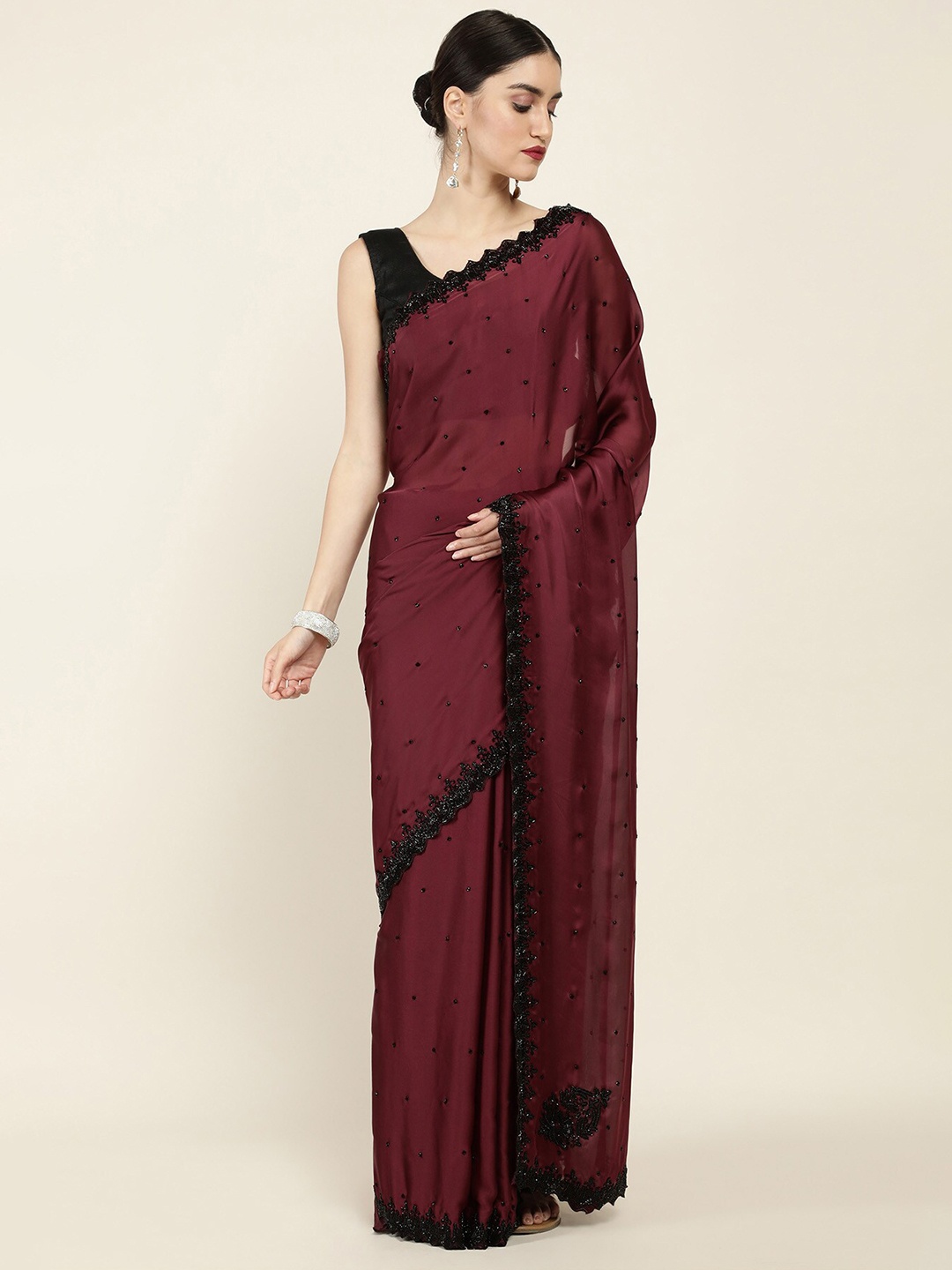 

Soch Red & Black Embellished Beads and Stones Saree