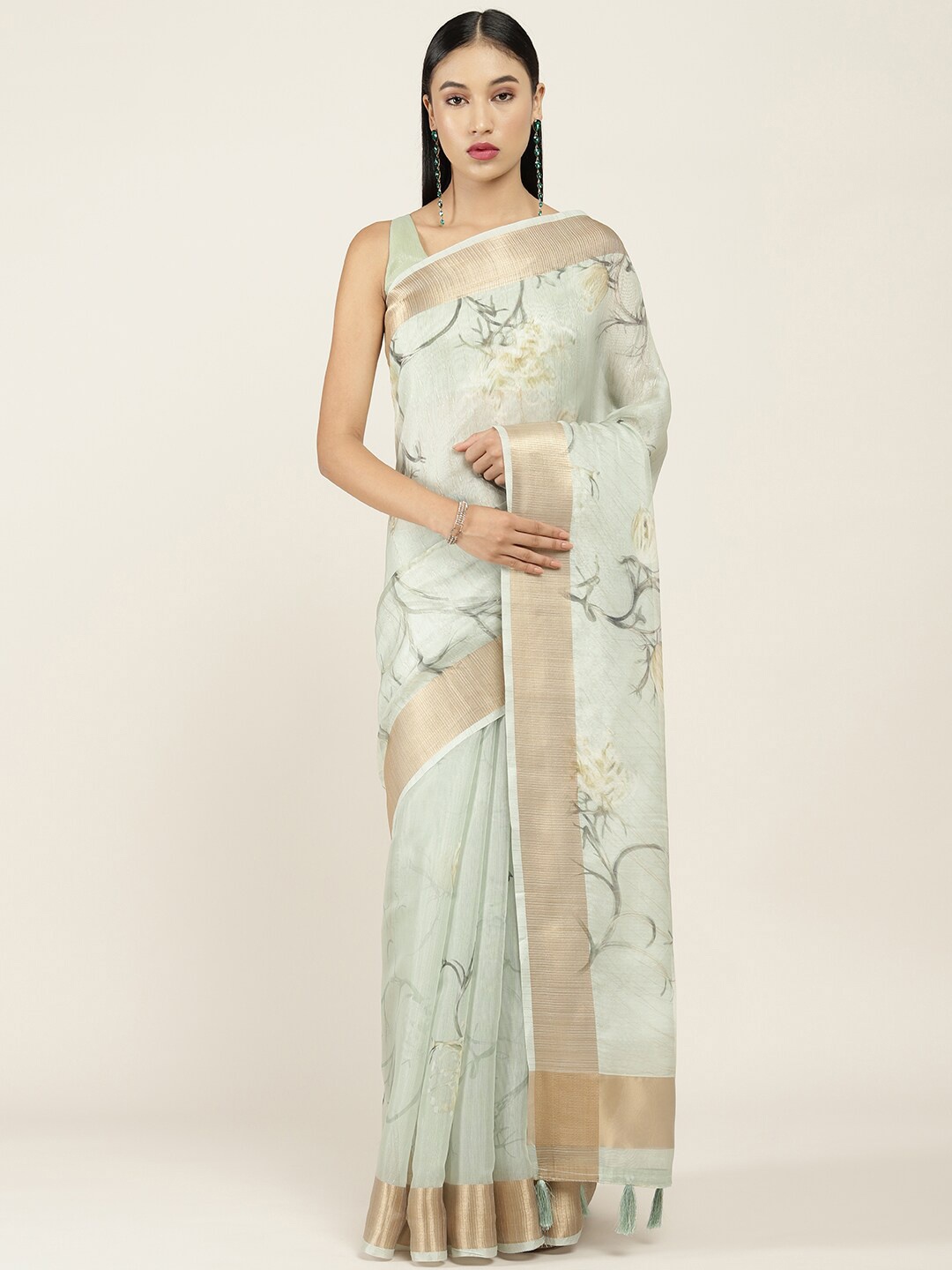 

Soch Green & Beige Floral Organza Saree
