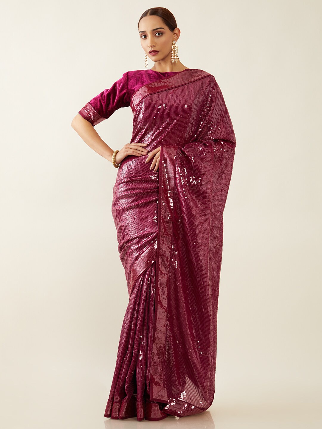 

Soch Magenta Embellished Sequinned Saree