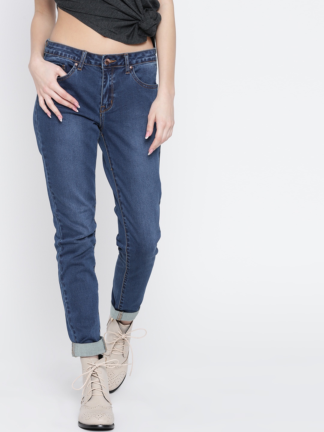 

FOREVER 21 Women Blue Mid-Rise Clean Look Jeans