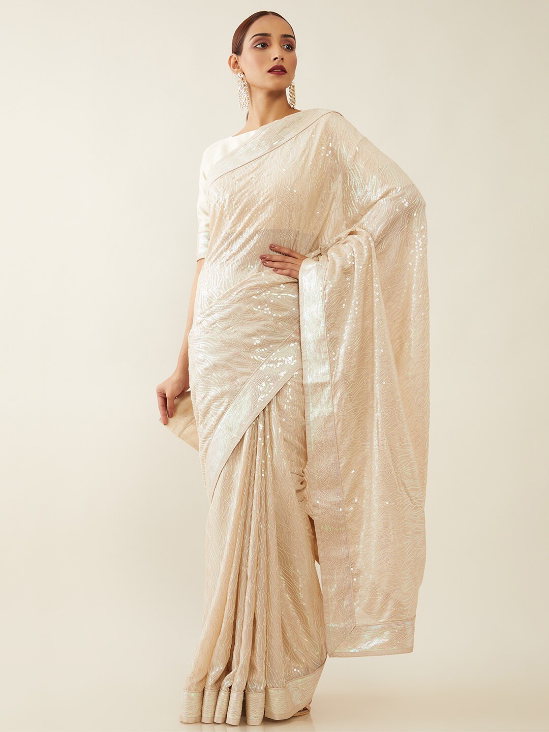 

Soch Beige Embellished Saree