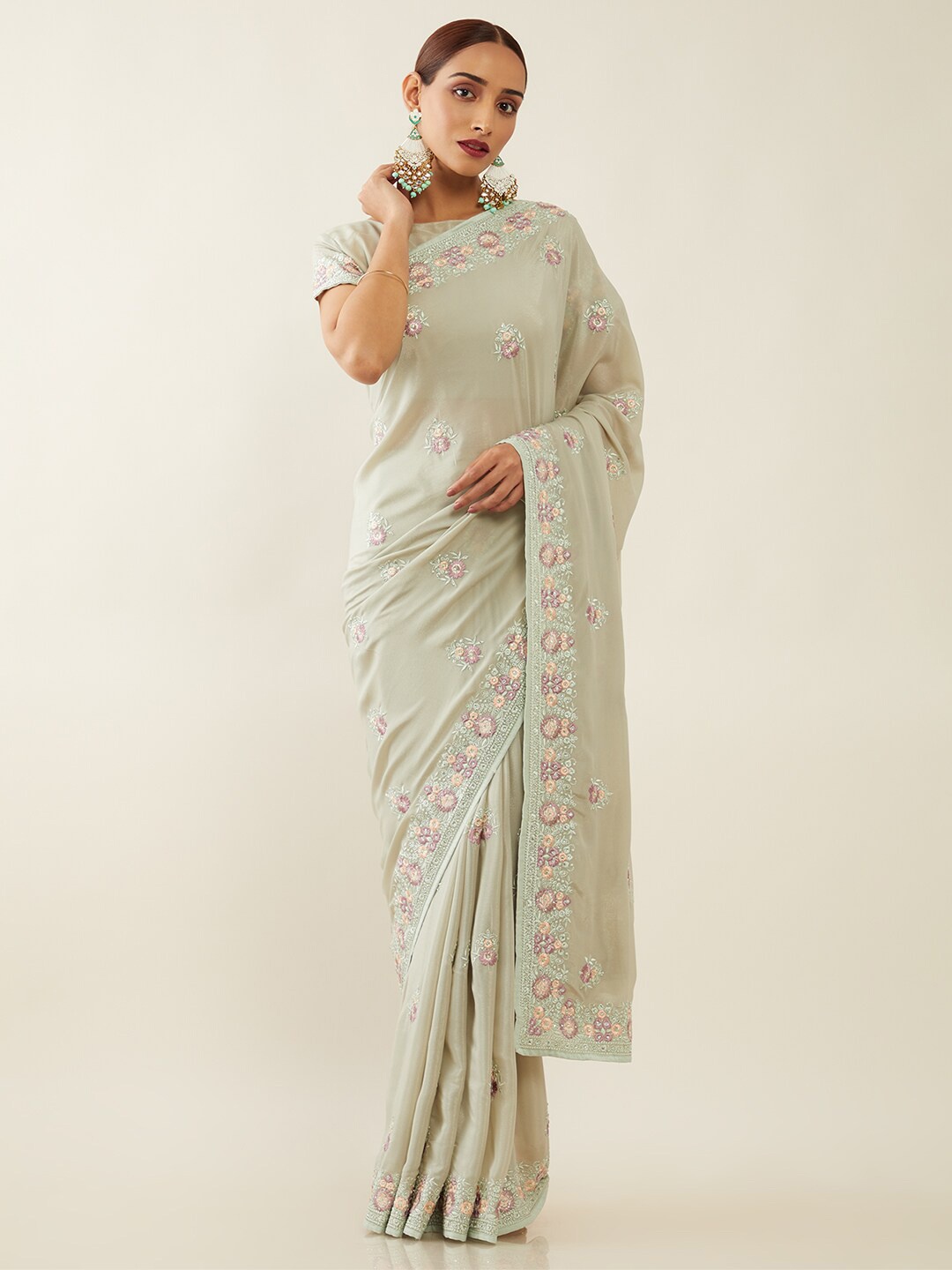

Soch Green Embroidered Crepe Saree