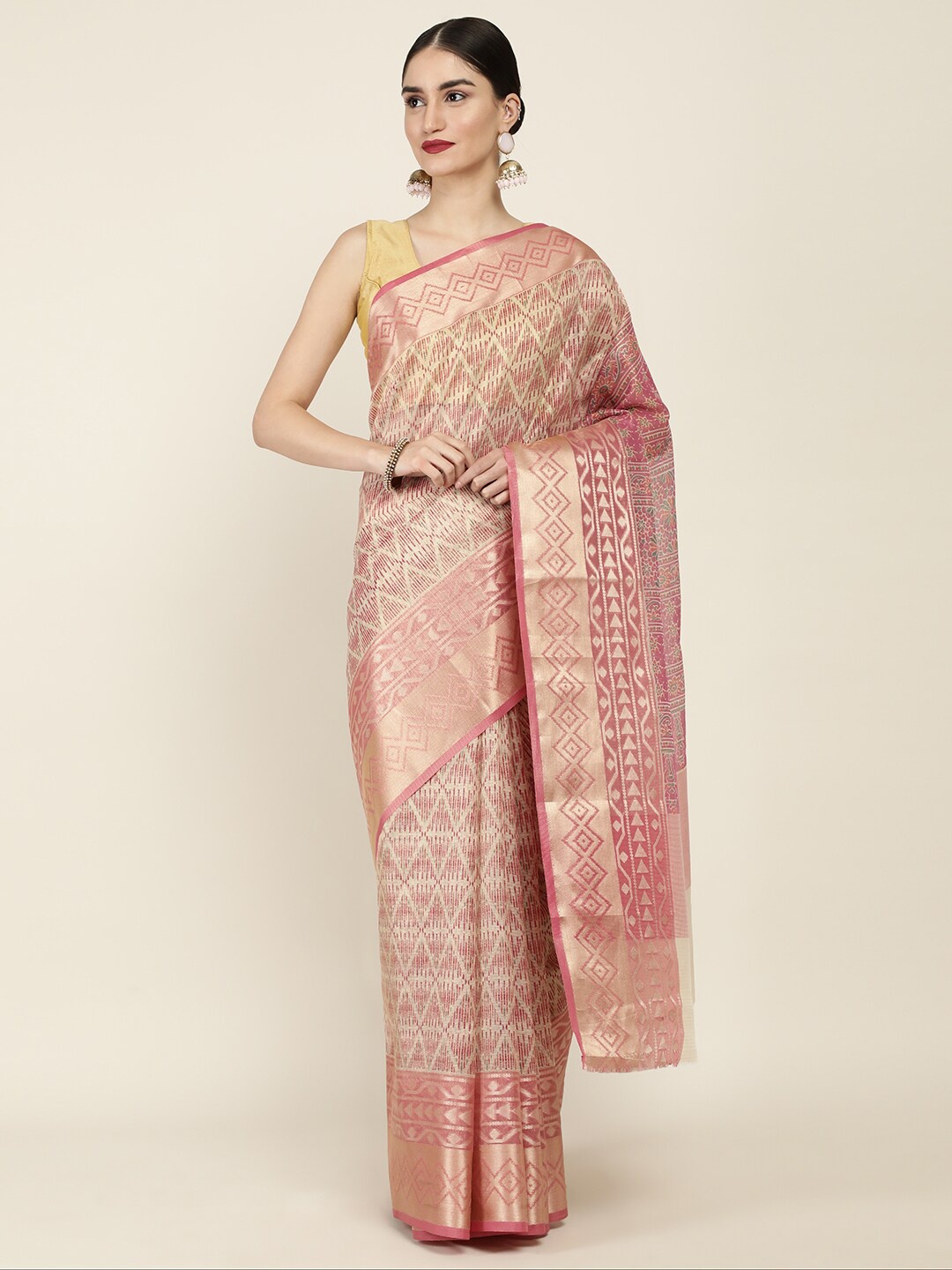 

Soch Pink & Gold-Toned Silk Blend Saree