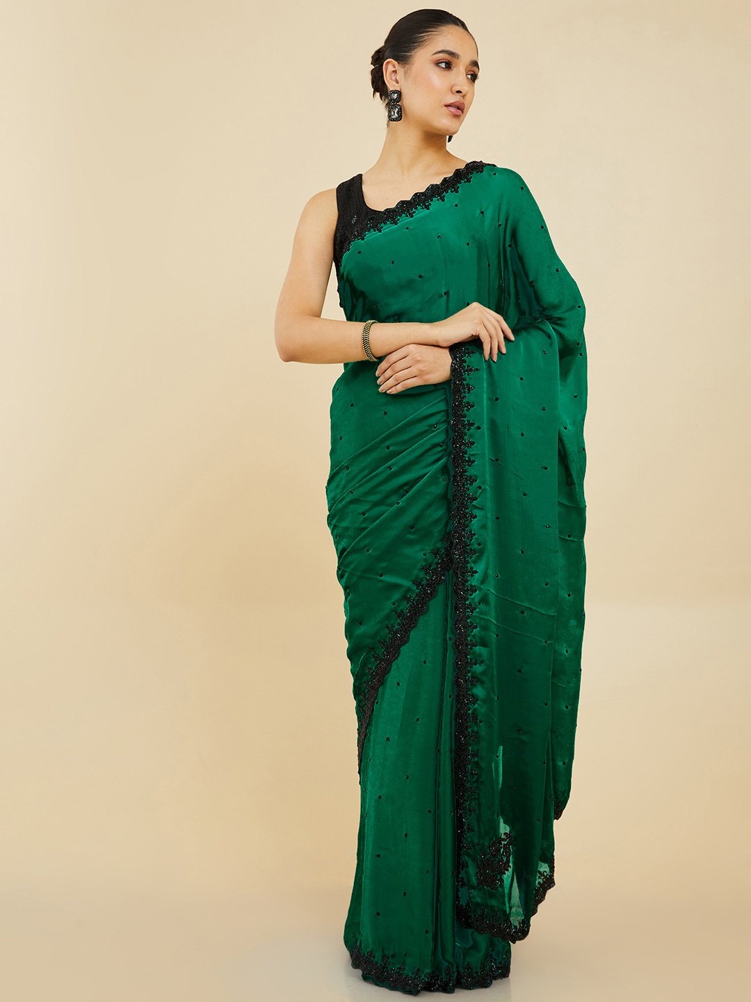 

Soch Green & Black Embroidered Saree