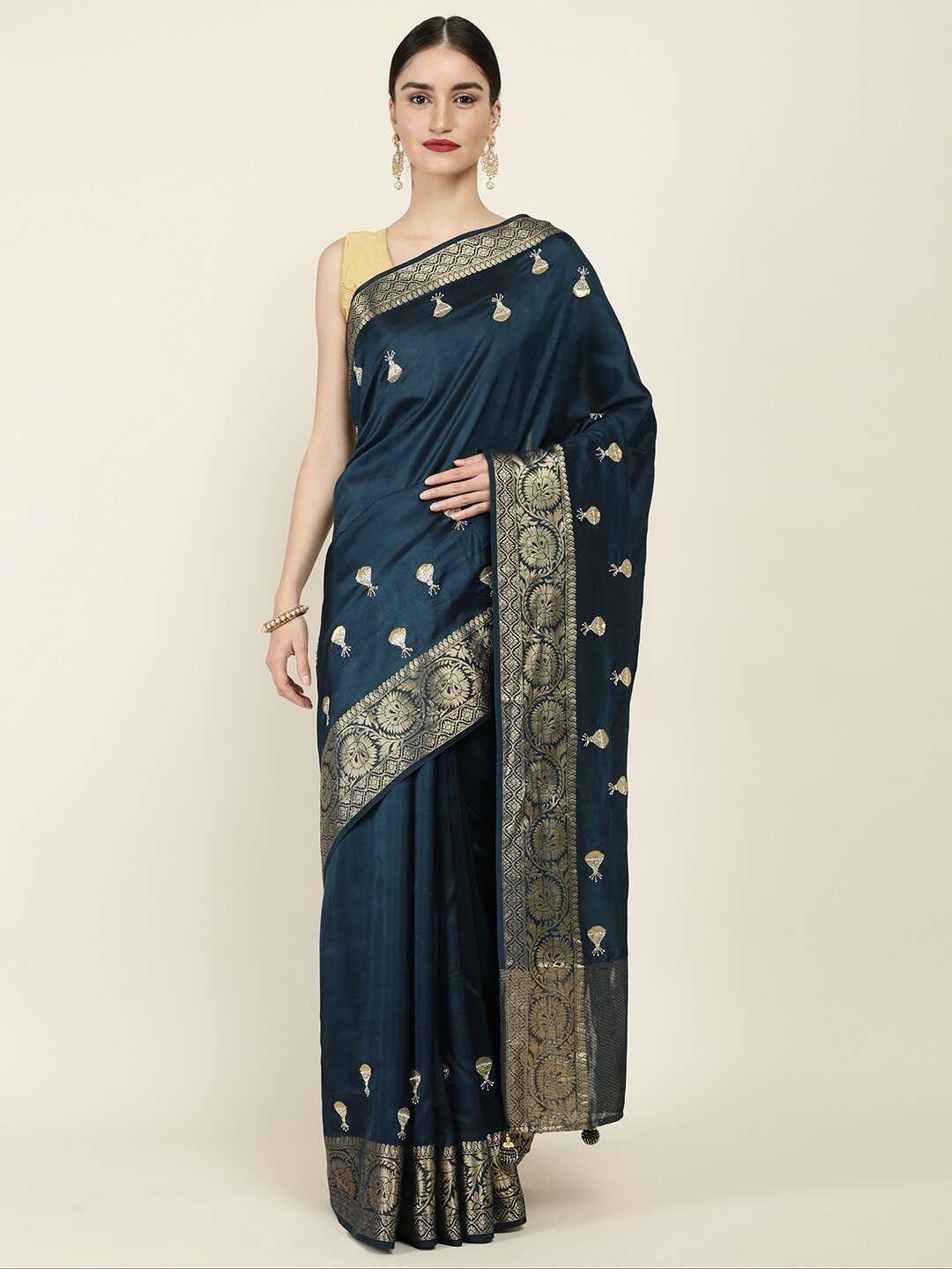 

Soch Blue Embroidered Art Silk Saree