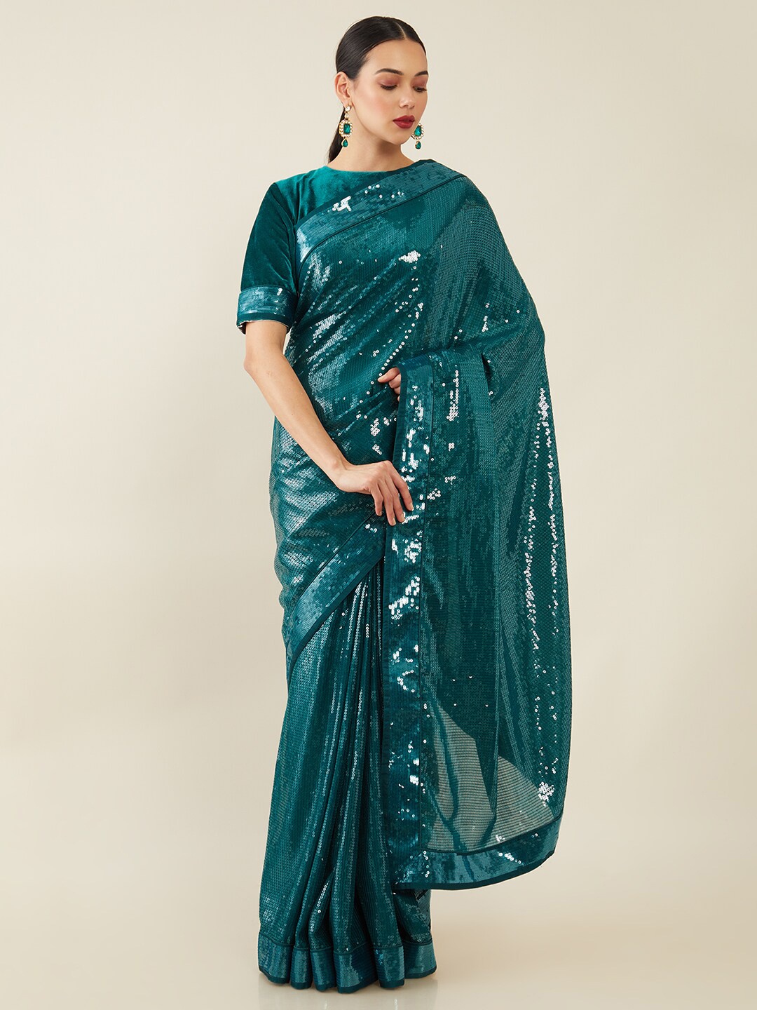 

Soch Teal Embellished Saree
